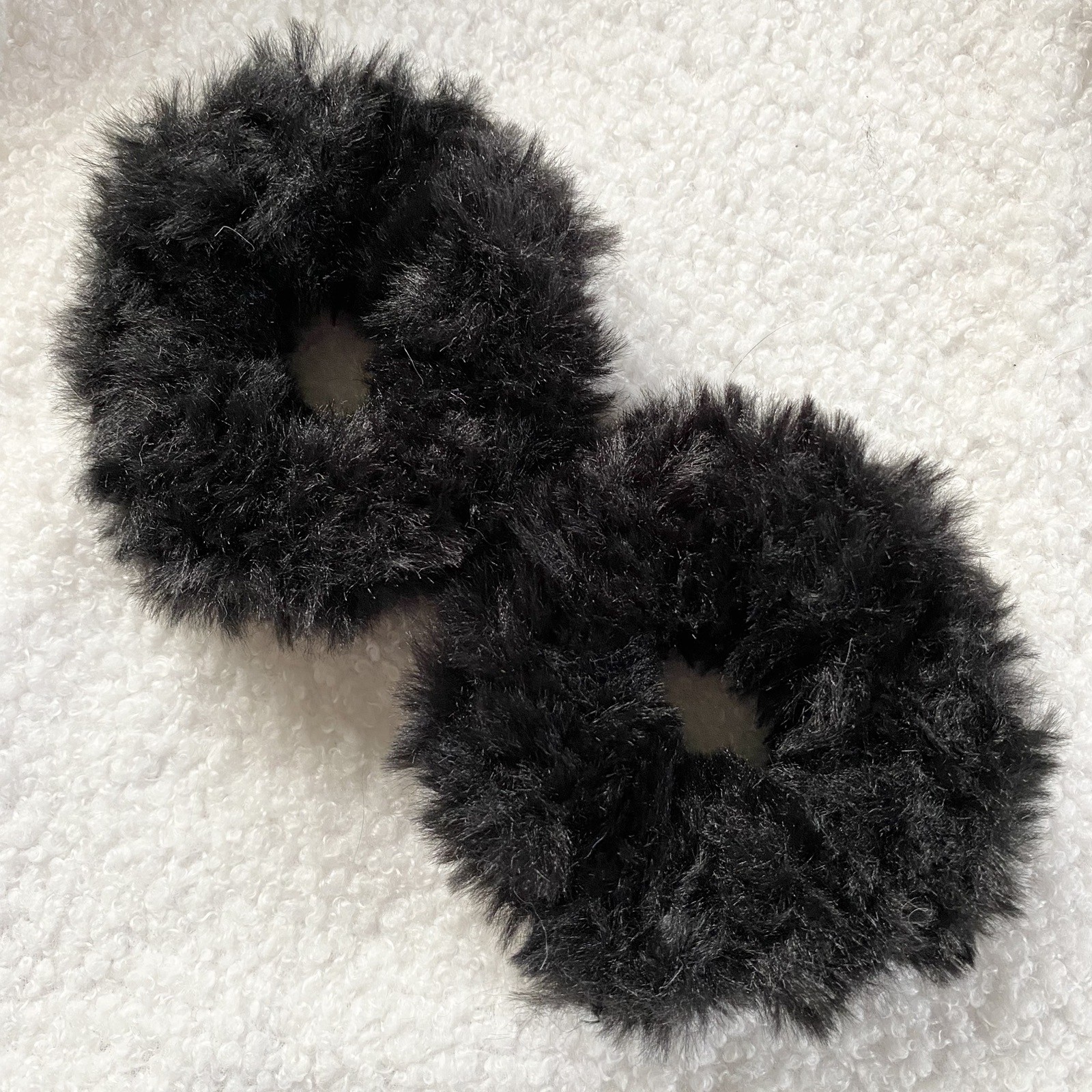 Handmade Black Faux Fur Hair Scrunchies Set Of 2