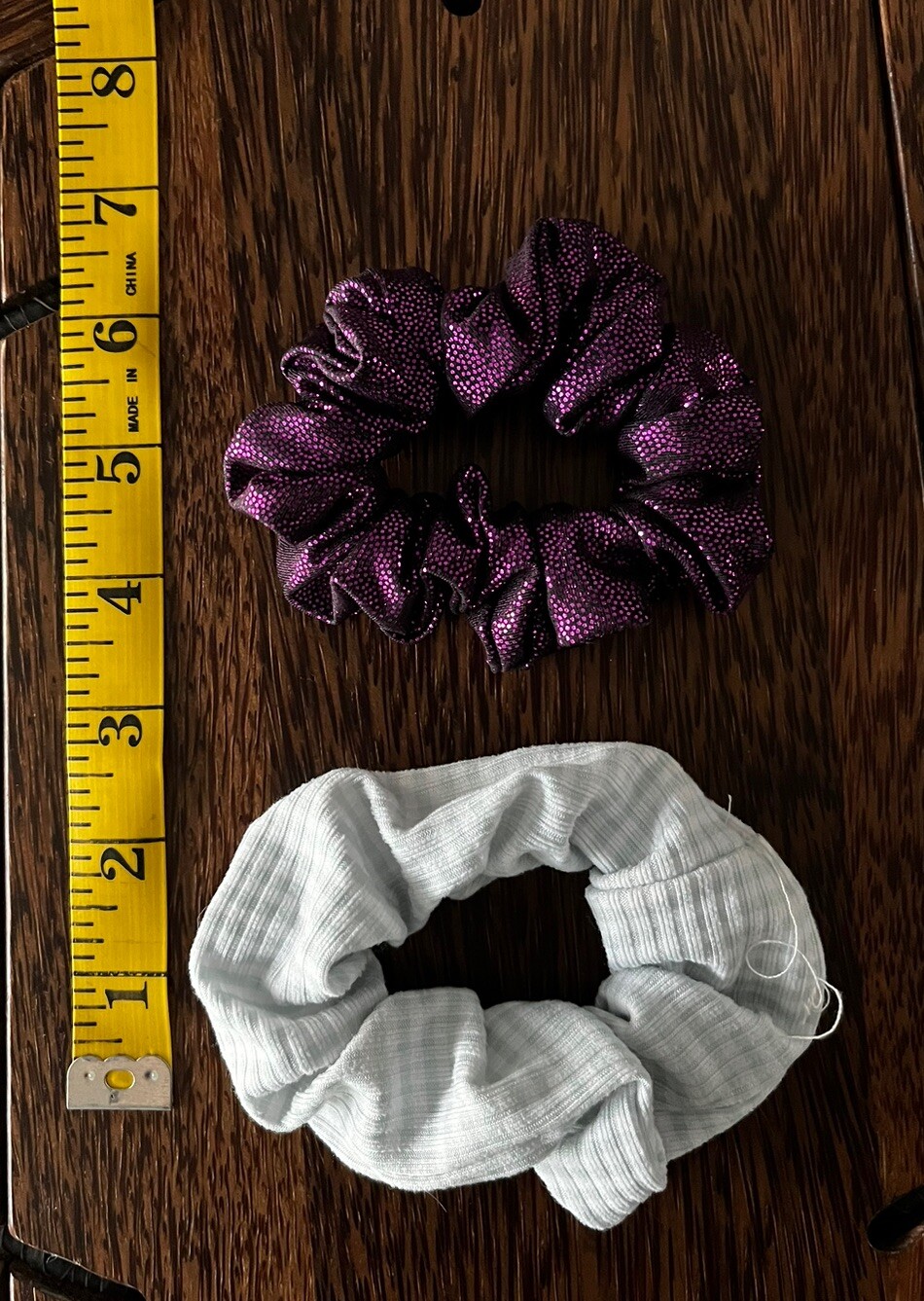 Vintage Large Ponytail Holder Scrunchie Shiny Purple & White Checkered Lot of 2