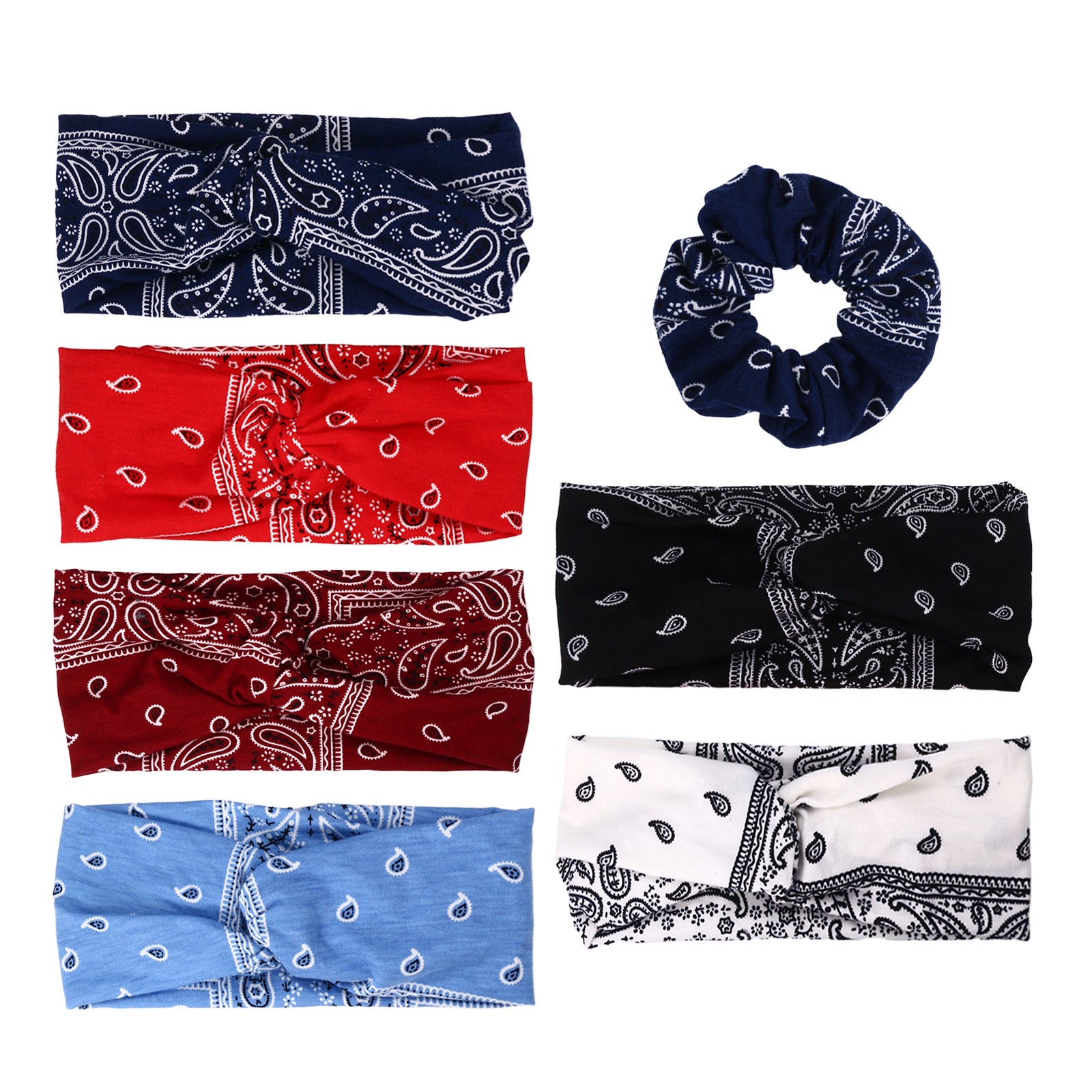 7pcs Women’s Twist Knotted Stretch Headband Wide Hair Band Set for Yoga Fitness