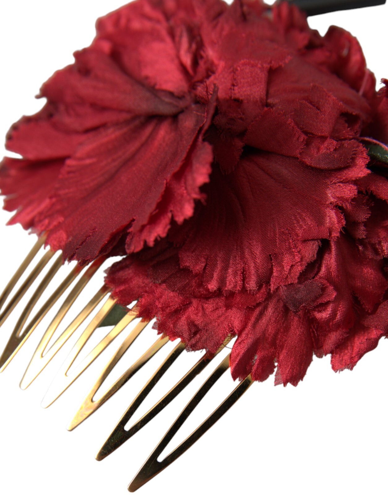 DOLCE & GABBANA Hair Comb Red Silk Floral Gold Brass Women Accessory RRP 1850usd