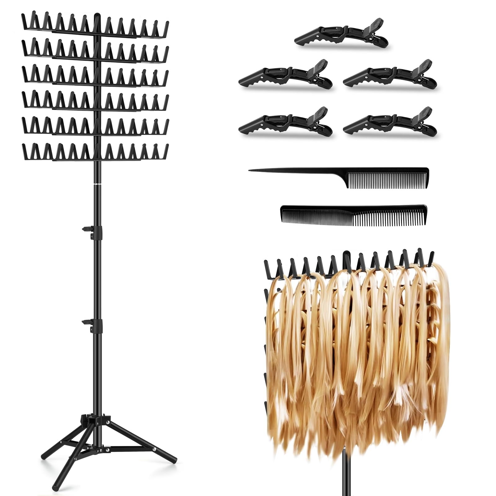 JANMPASK Braiding Hair Rack Height Adjustable 144 Pegs black