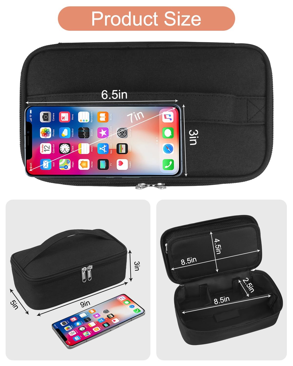 Meiiy Barber Tool Bag, Hair Clipper Bag Cutting 9x5x2.8 inches, Black-s