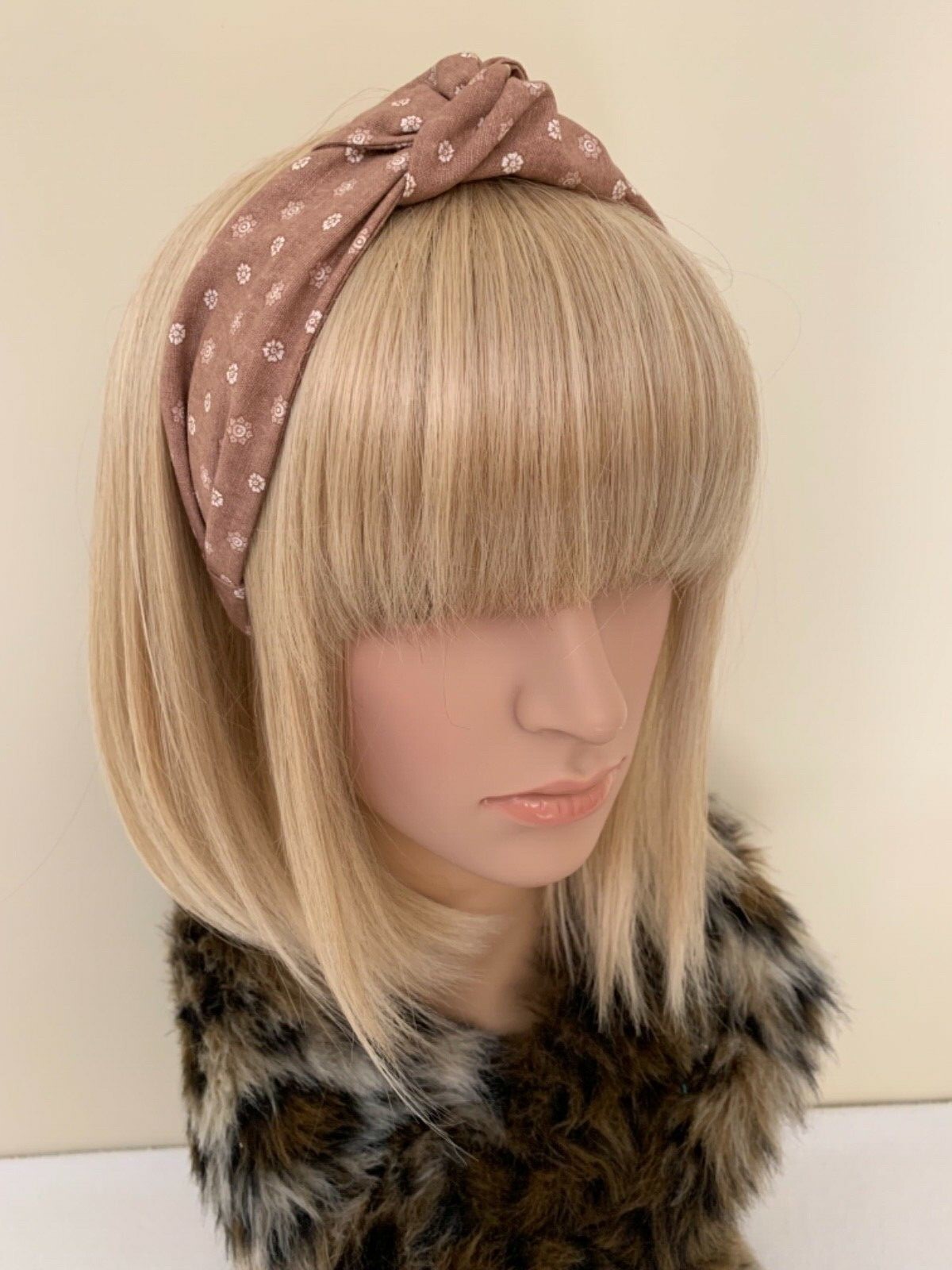 Mauve floral top knot headband rockabilly pin up girl retro vintage ladies women