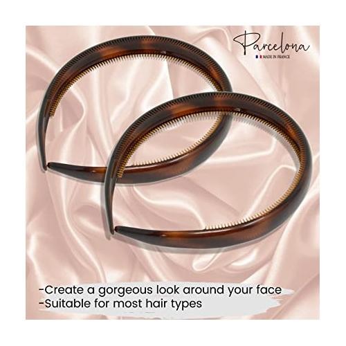 Parcelona French Bold 1/2″ Wide Shell Cellulose Set of 2 Headbands for Women