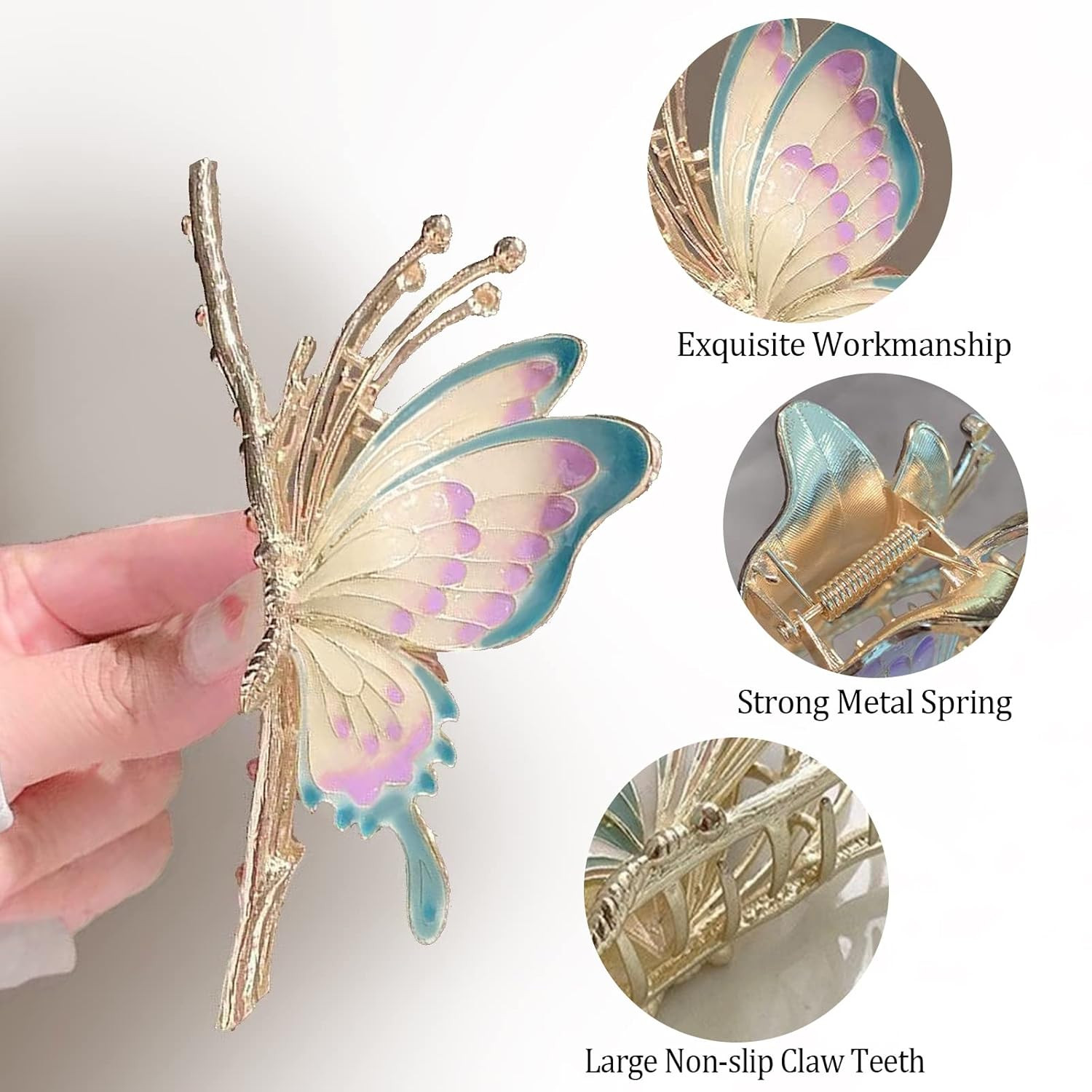 6 Pcs Hair Claw Clips for Women, Large Strong Metal Butterfly Hair Clips Flower