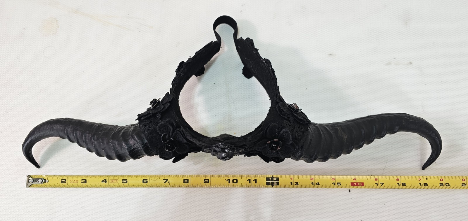 Black Gothic Demon Long Horn Headpiece with Lace for Halloween Masquerade