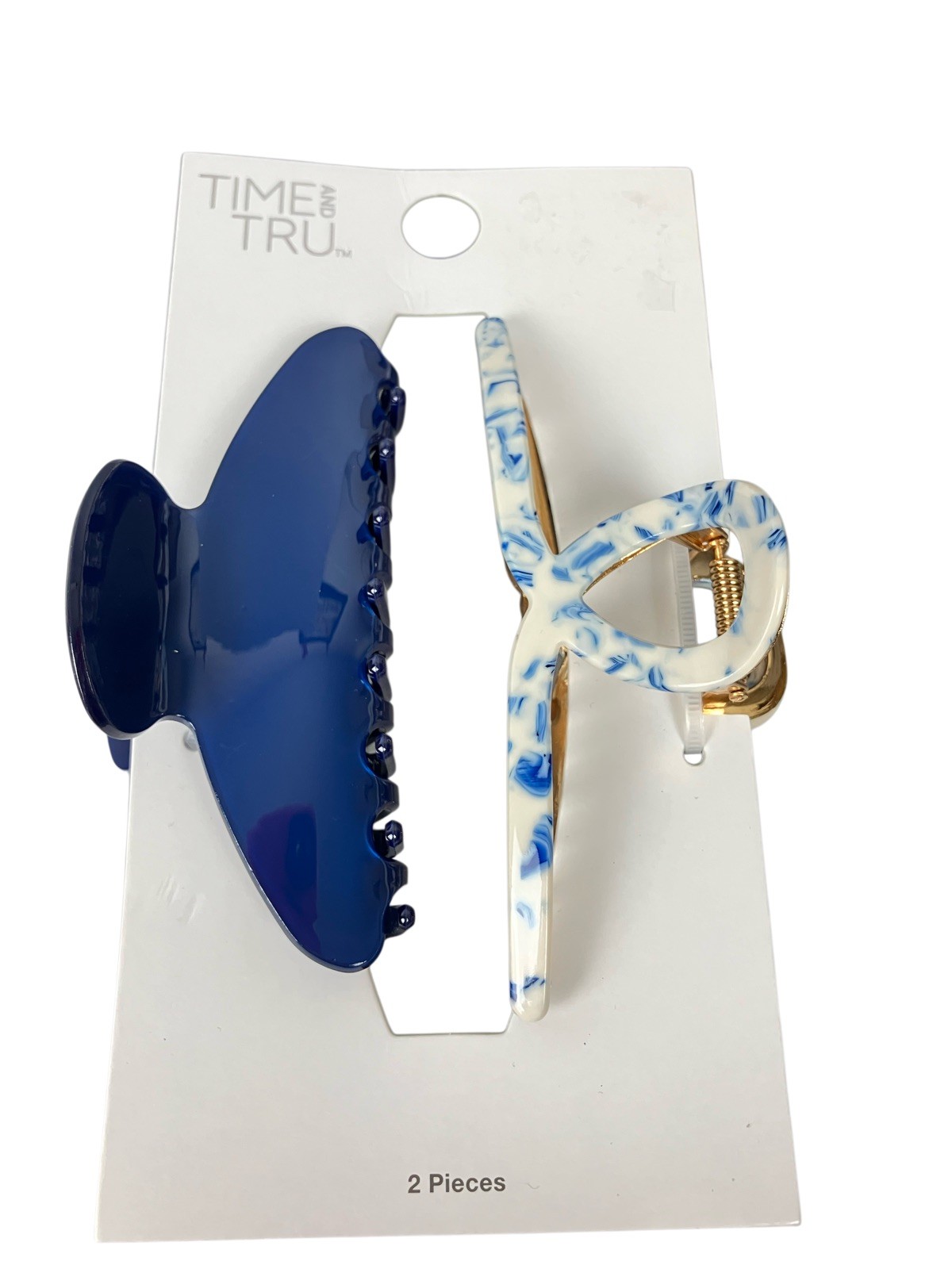 Time and Tru 2 Pack Hair Claws, Looped And Braided PU Hair Claws Blue & Brown