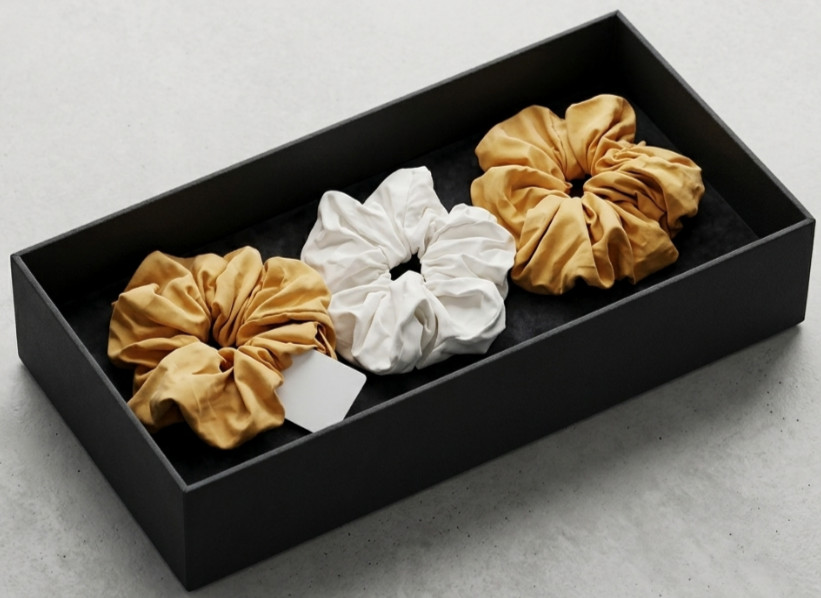Lot of 3 White Yellow Solid Scrunchie Hair Tie Soft Elastic Ponytail Large D 7″