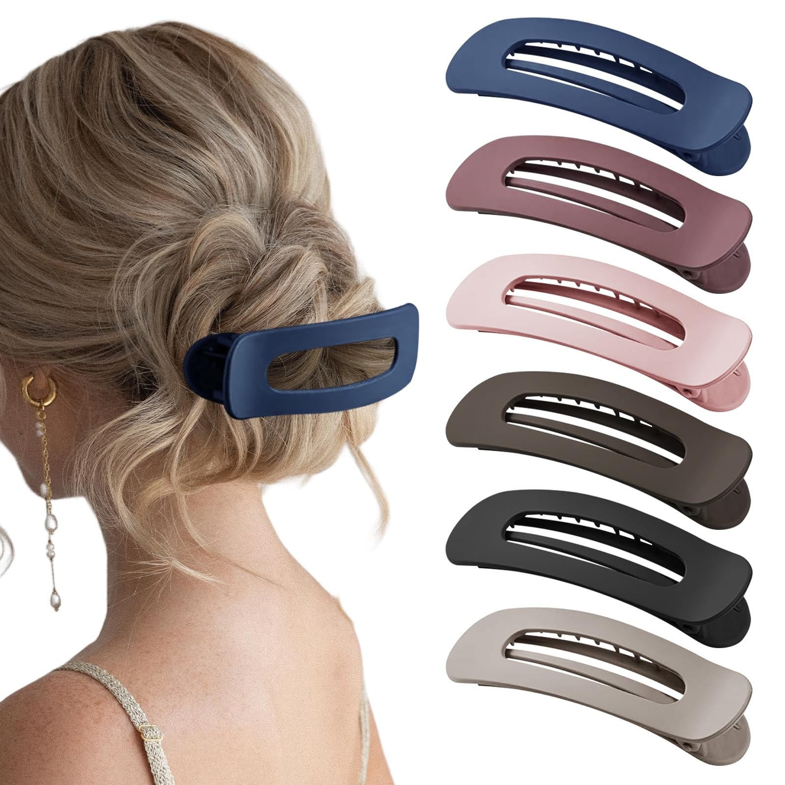 Large Lay Flat Claw Clips for Women Black, gray, orange, blue, brown, khaki