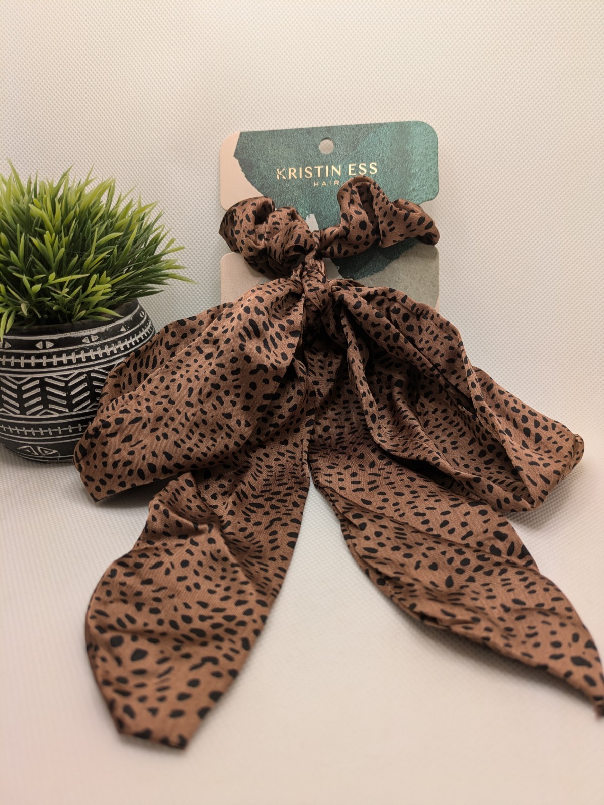 Kristin Ess Hair Scrunchie + Scarf Set Cheetah, 1 Count, Hair Accessory for…