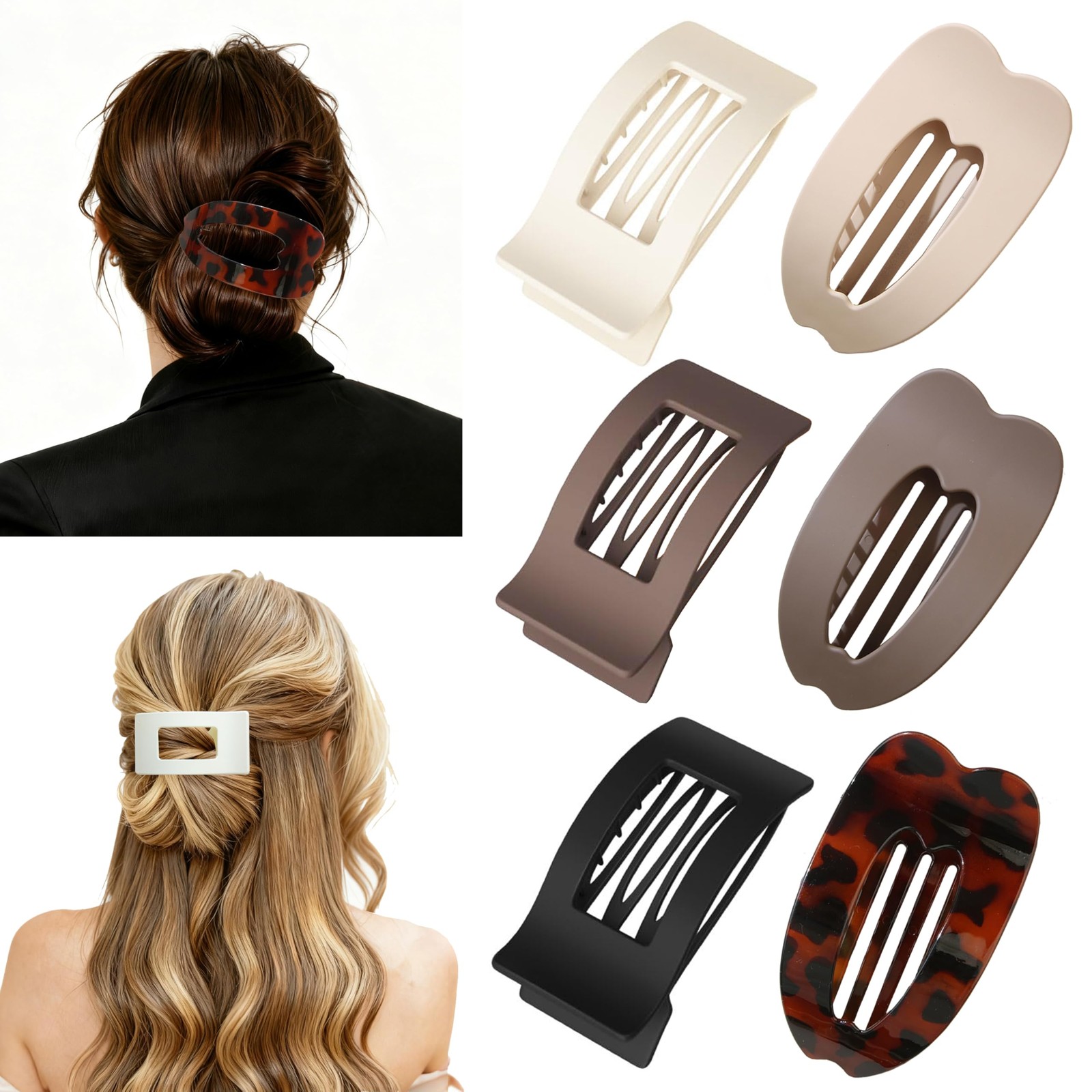 6 Pack Flat Hair Clips for Women,Large Claw Strong Hold Multicolor-1
