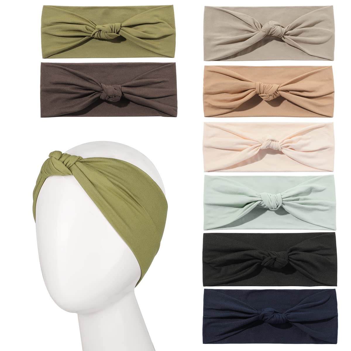 8 Pack Non-Slip Knotted Headbands for Women – Boho Wide Elastic Hair Wraps for Y