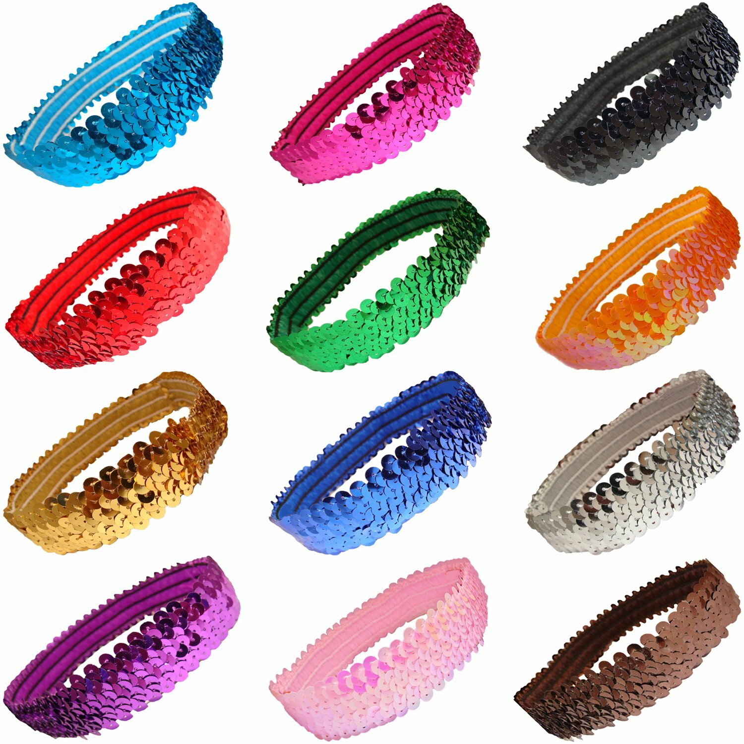 12 1″ Stretch Sequin Headbands TEAM SETS Softball Dance Sports Wholesale