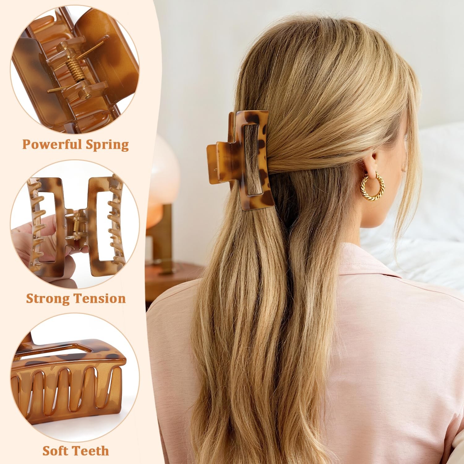 10 Pack Square Claw Clips, Big and Small Rectangle Hair Leopard print color