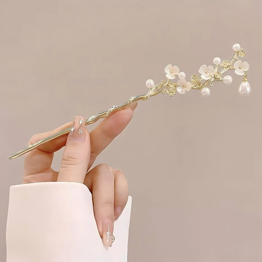 1pcs Elegant Chinese Style Tassel Hairpin – Traditional Floral Design Hair Stick