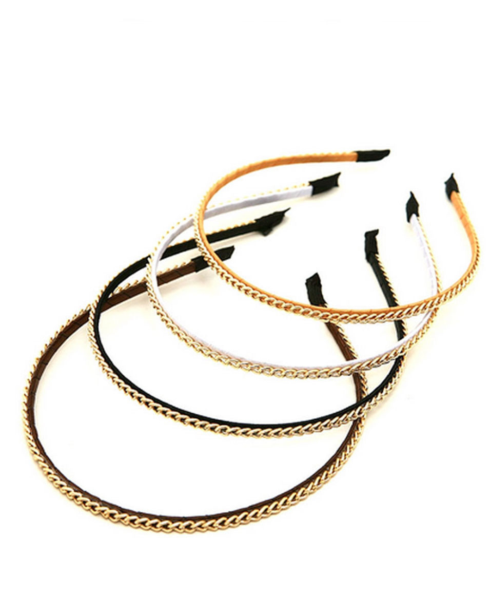 DESIGNER INSPIRED WHITE BROWN BLACK SATIN RIBBON METAL GOLD CHAIN HEADBAND NEW