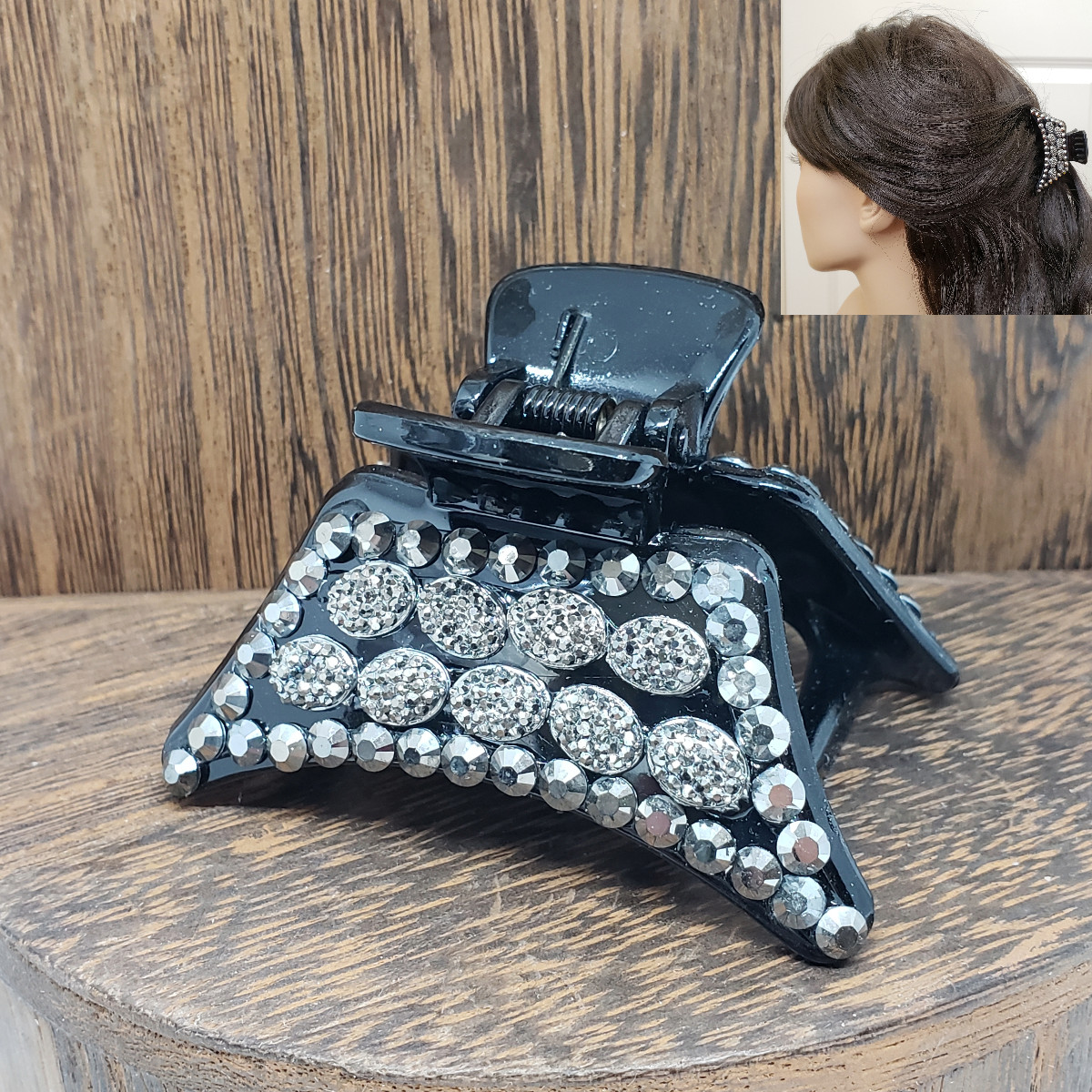 Gun Metal Rhinestone Hair Claw Black