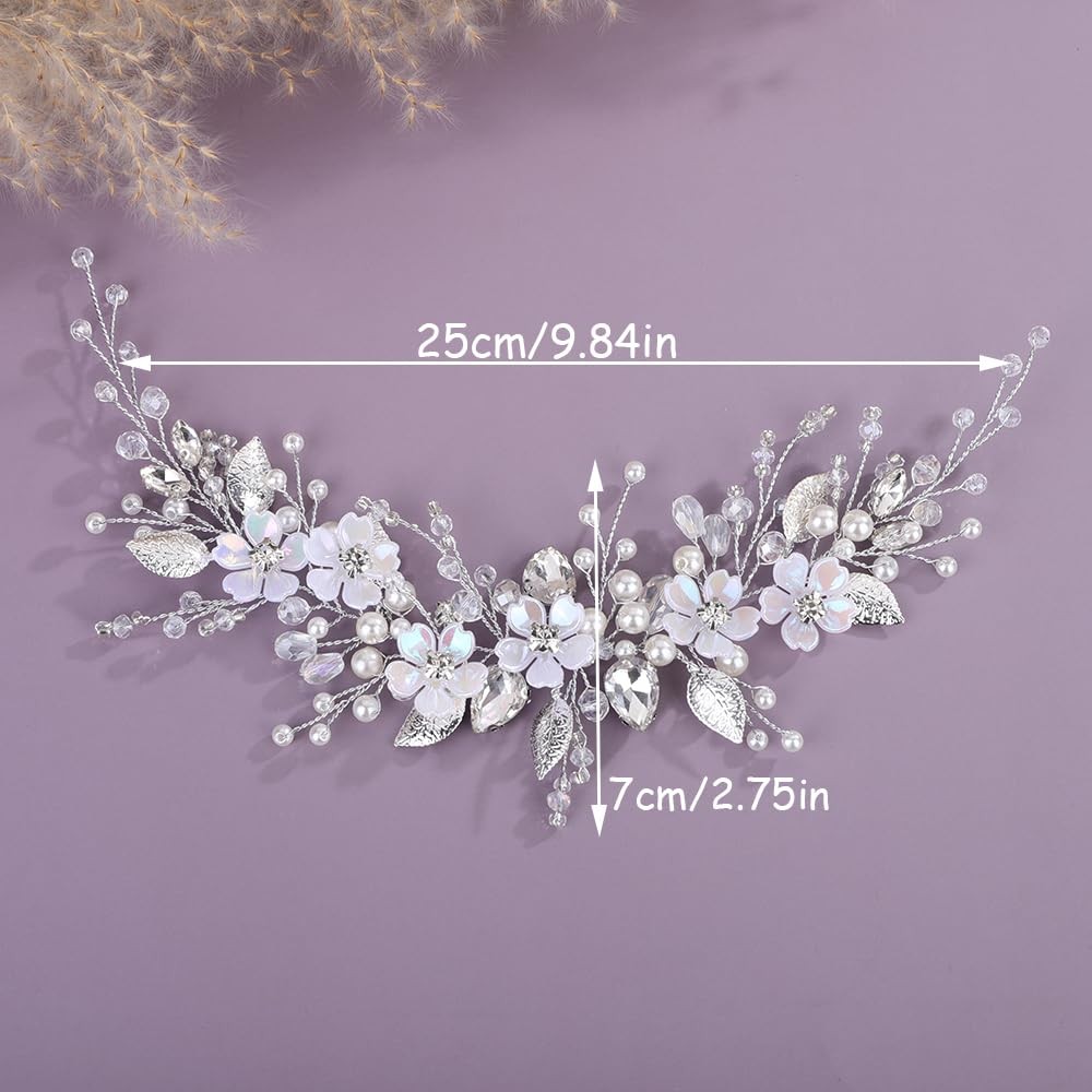 Flower Bride Wedding Hair Vine Leaf Crystal Pearl Teardrop Rhinestone Headband