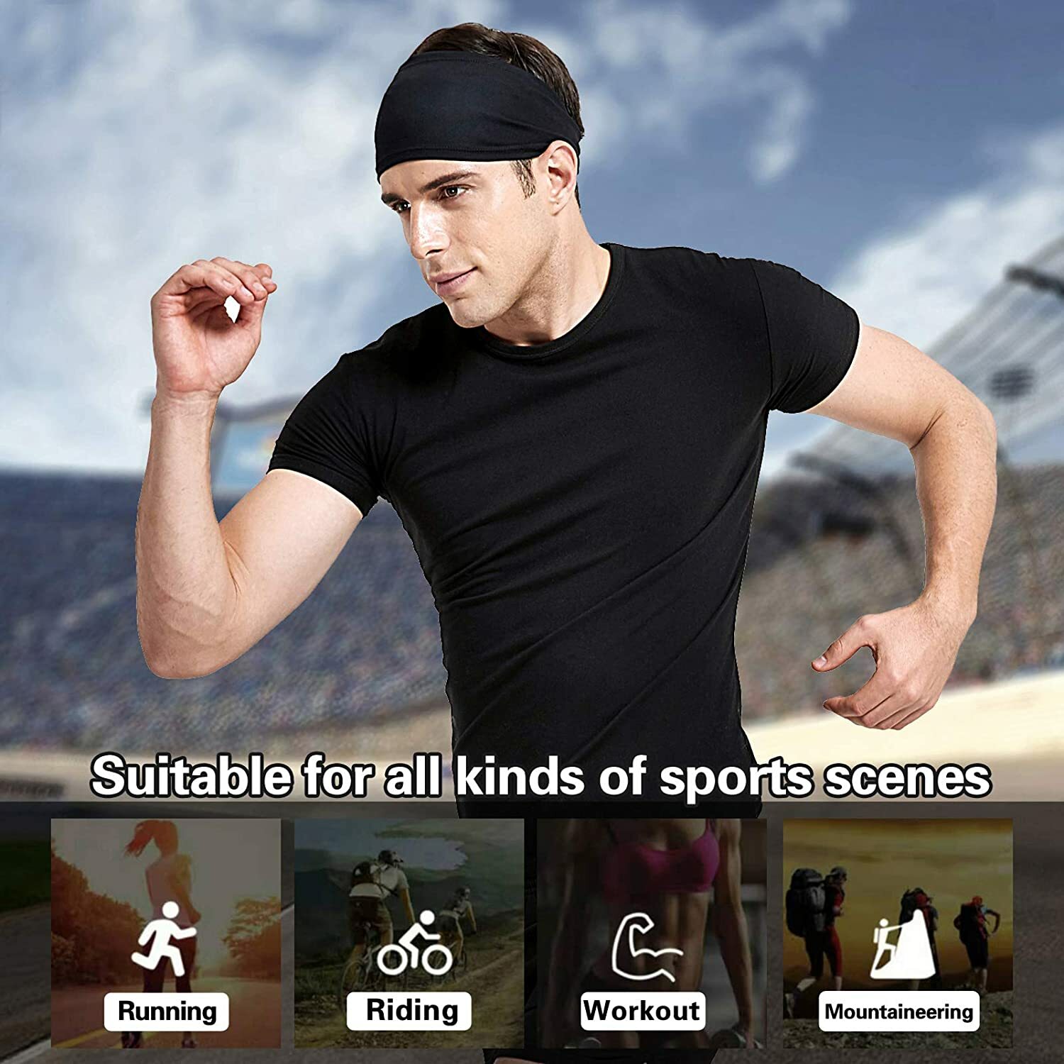 Men Running Stretchy Moisture Wicking Headband for Women Yoga Workout Hair Bands