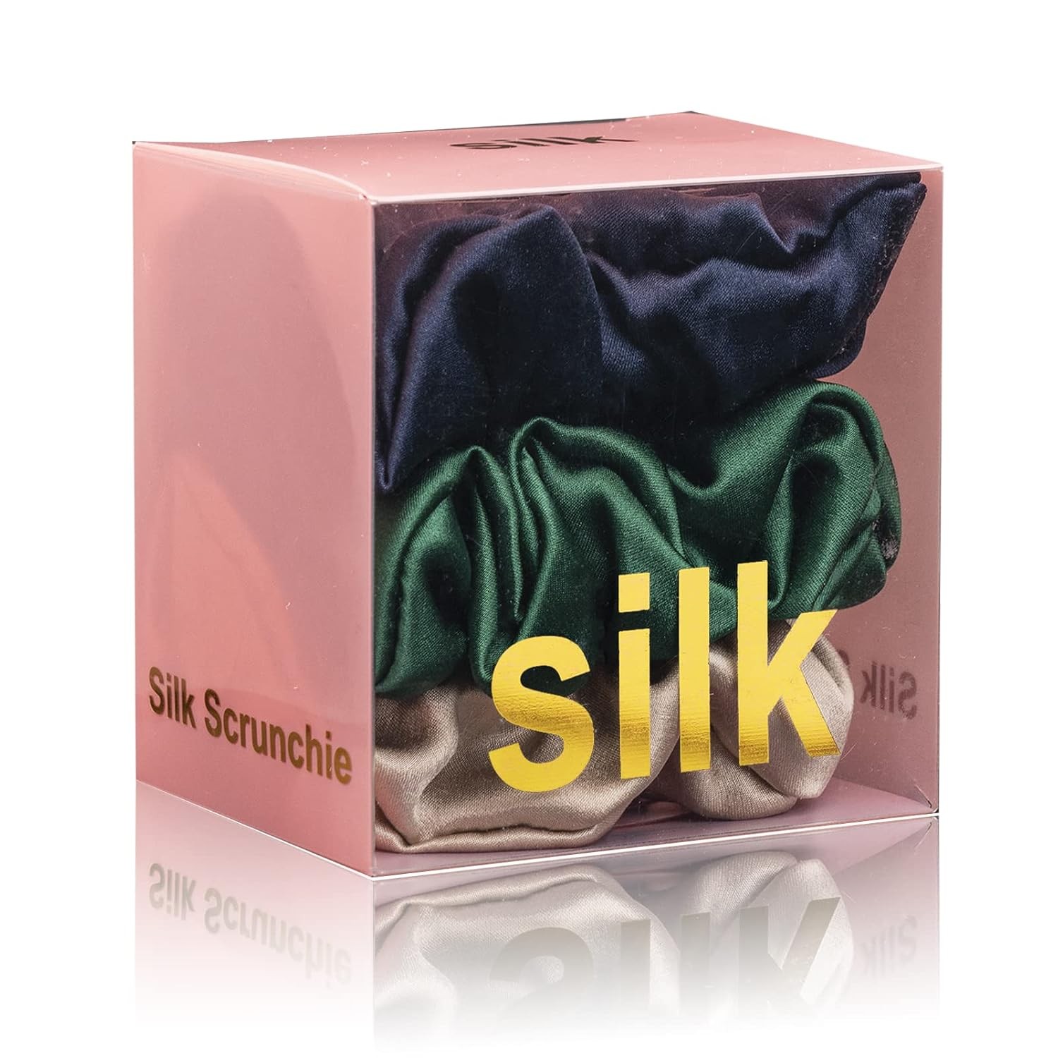 3 Pcs 100% Mulberry Silk Scrunchies, Hair Ties Pink Peacock Blue Apricot