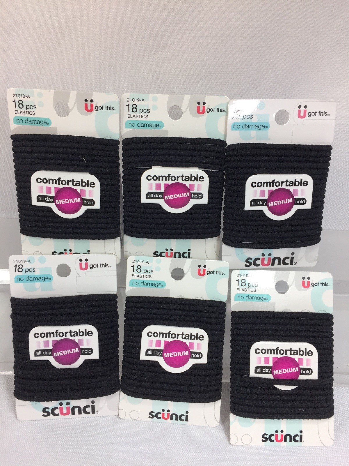 (6) SCUNCI Black No Damage Hair Tie Ponytail Holder Stretchy Shiny 18 pcs 108ttl