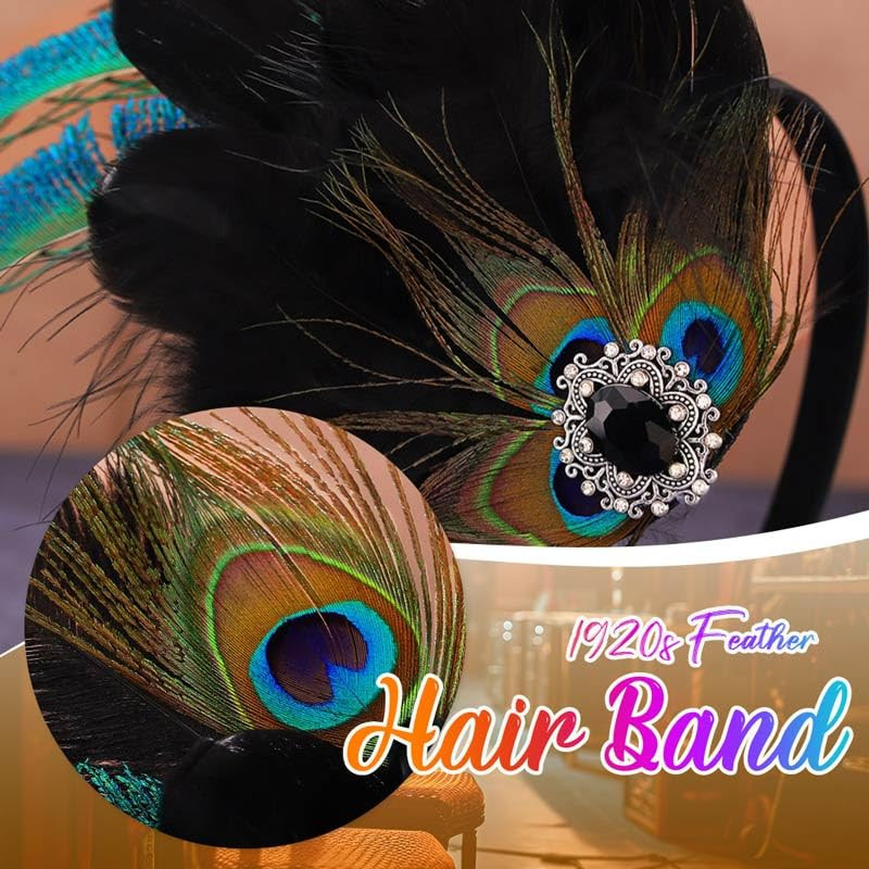 Peacock Feather Headbands Black 1920s Fascinators Hairbands Vintage 20s Hair Ac