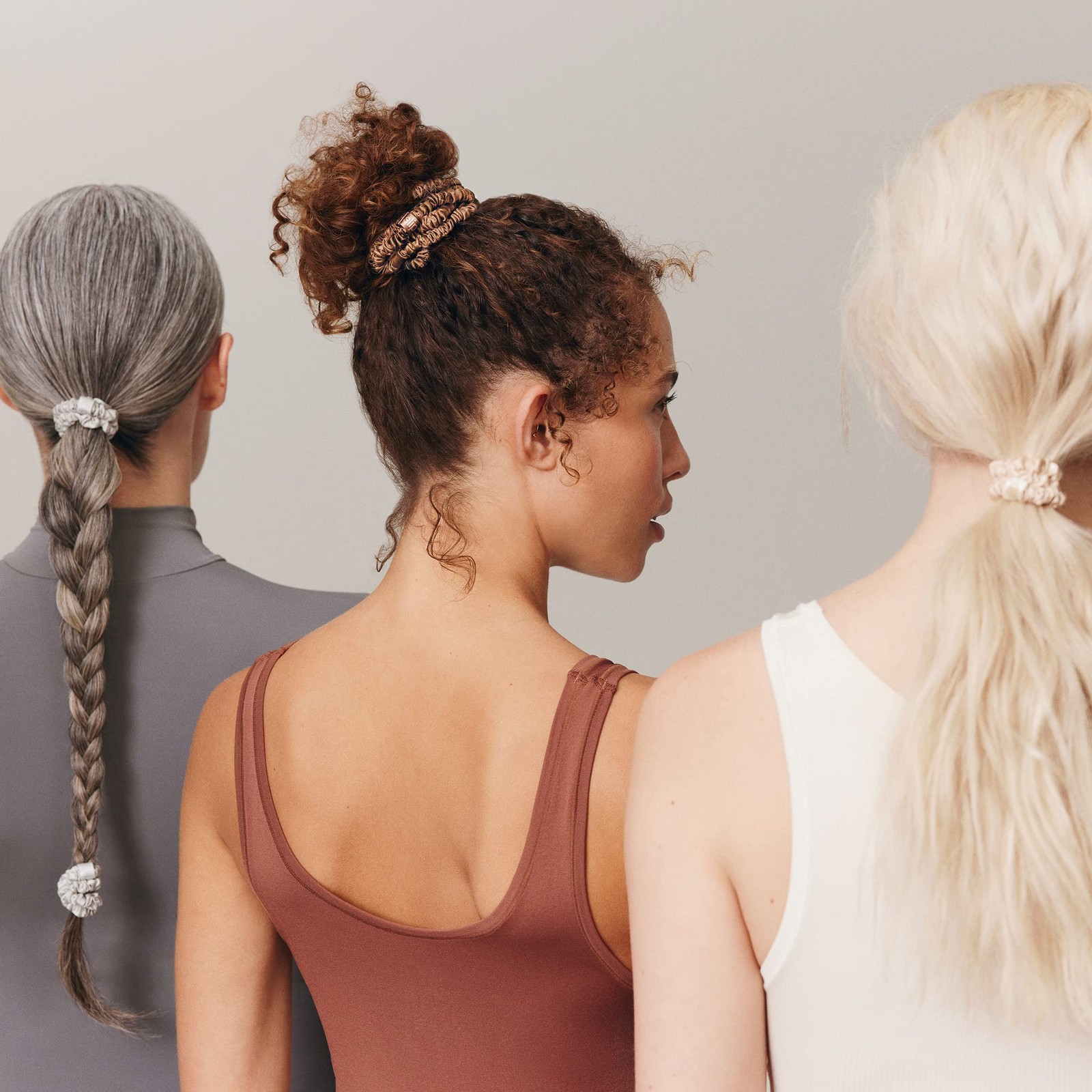 Silk Hair Ties — Skinny Silk Blonde Scrunchies, No Damage, No Crease, Anti-Br…