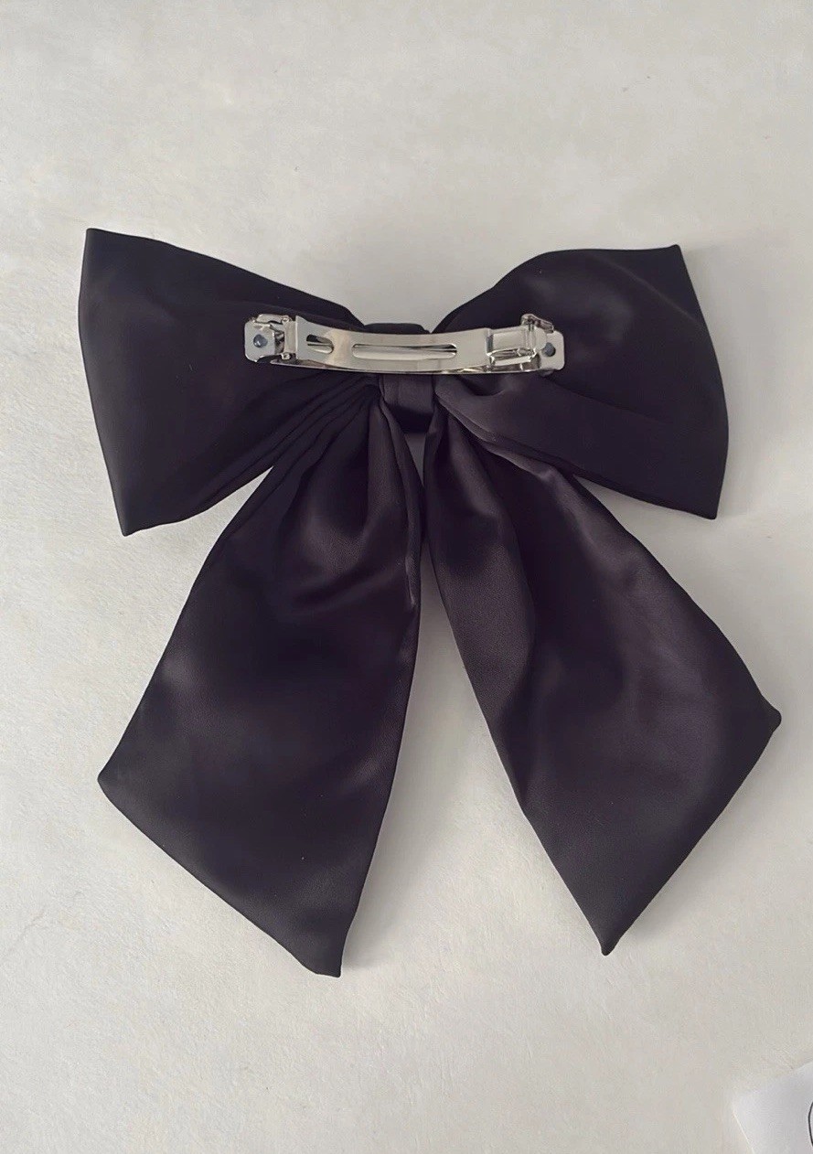 Large Black Hair Bow Clip with Satin Ribbon Hair Barrette Women Hair Accessories