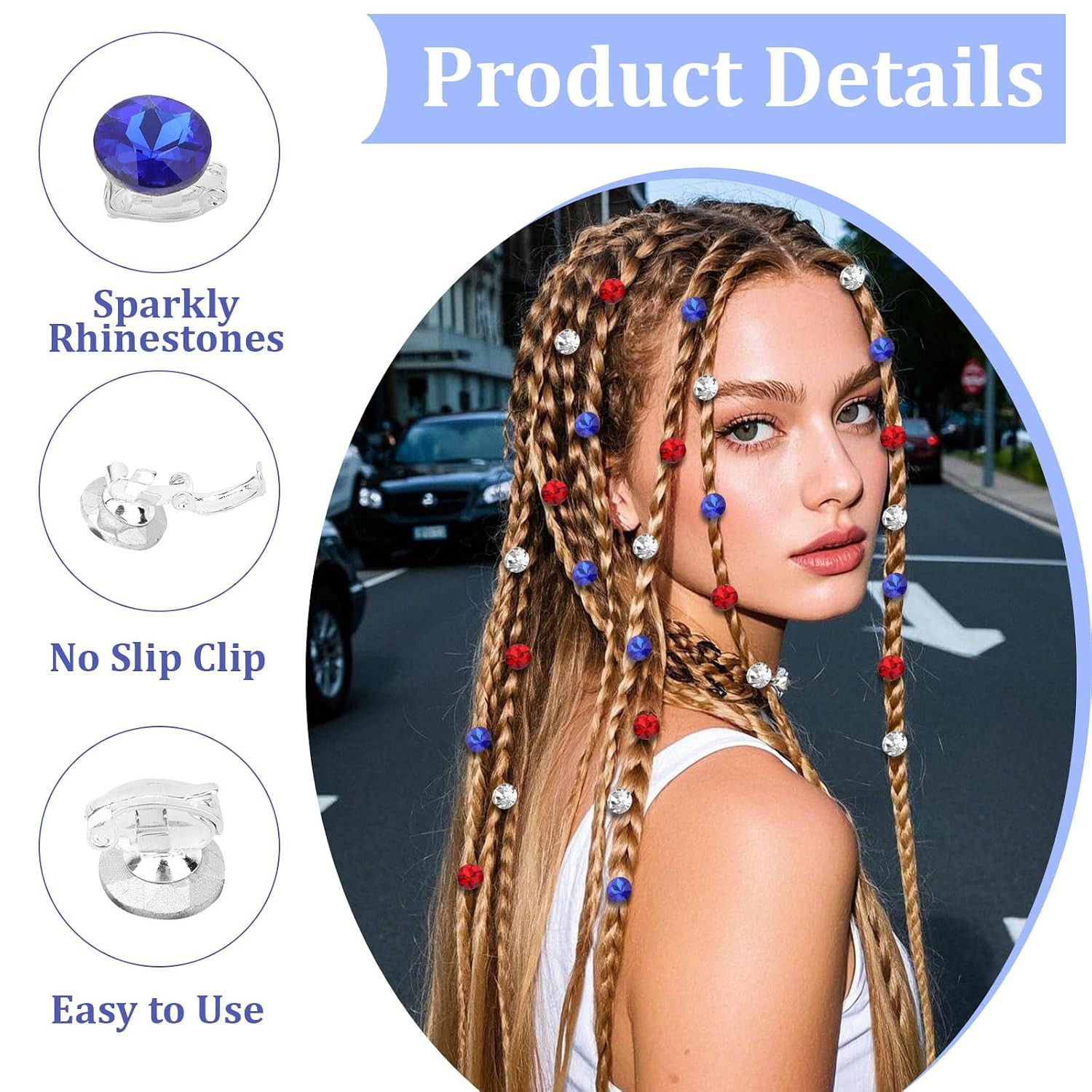 30PCS 4Th of July Mini Rhinestone Hair Clips, Red White Blue Patriotic Sparkly H