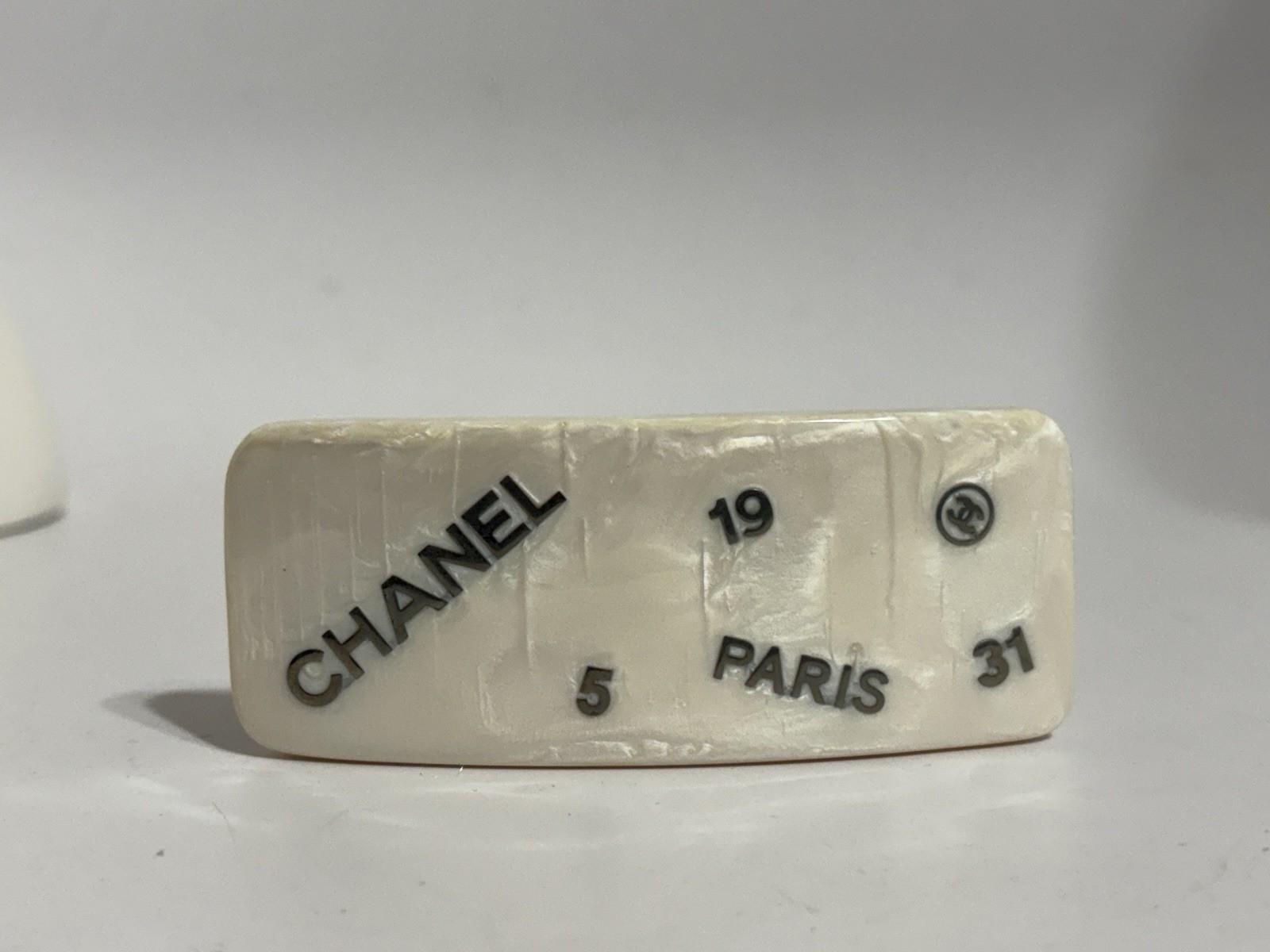 Vtg Chanel 90s White Logo Hair Beret