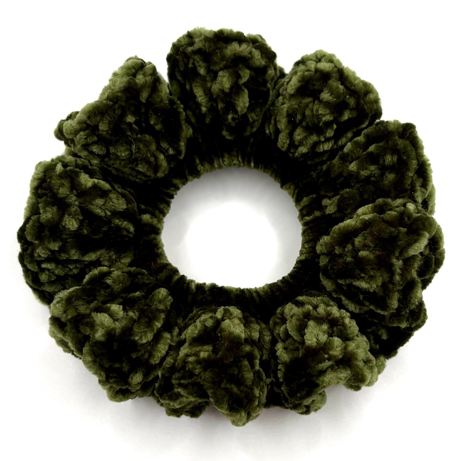 Green Crochet Velvet Scrunchies, Durable, Soft Polyester
