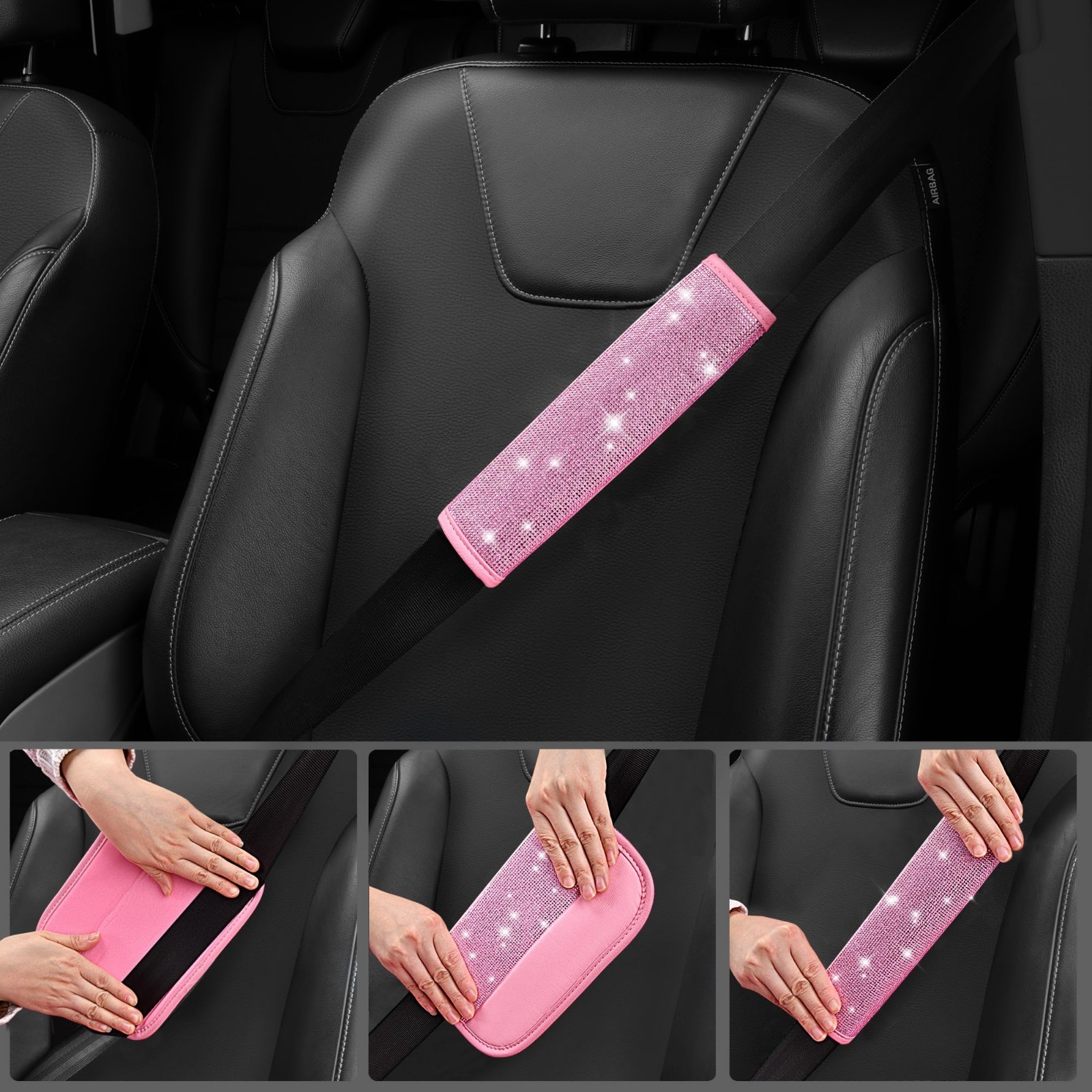 11 PCS Bling Car Accessories Set for Women – Rhinestone Steering Wheel Cover, Se