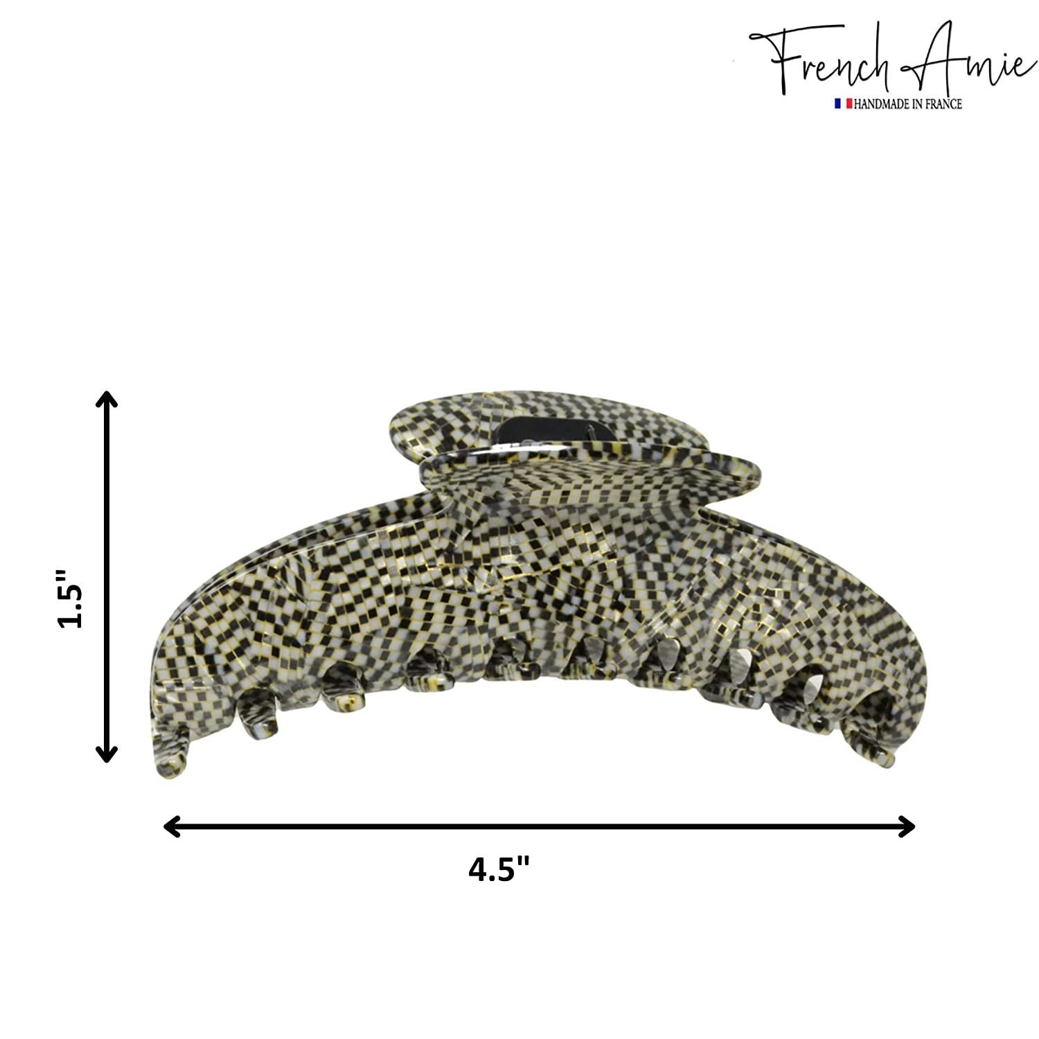 French Amie Contour Large 4 ¾” Celluloid Handmade Jaw Hair Claw Clip for Women