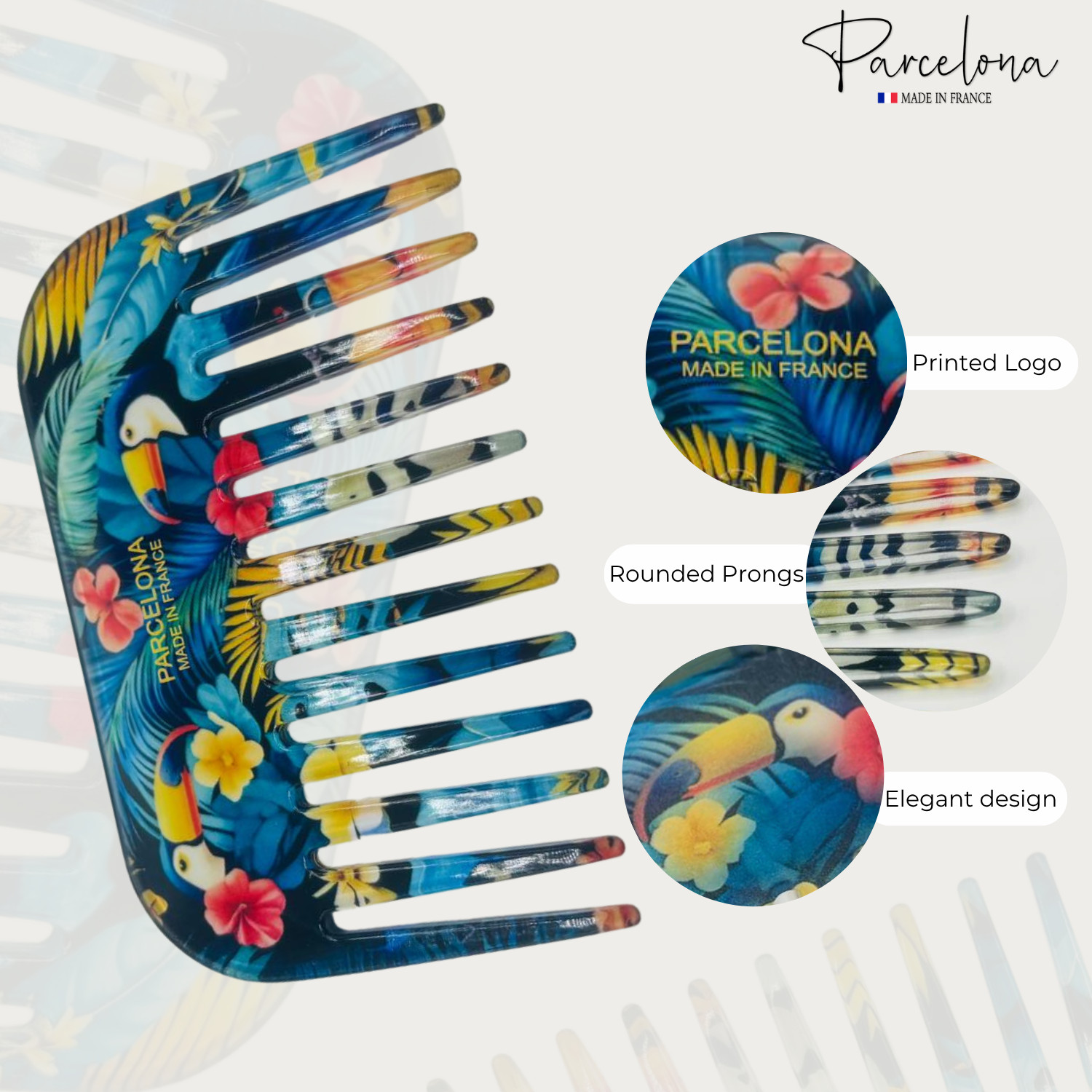 Parcelona Wide Tooth French Detangling Comb – Cellulose Acetate Hair Comb for