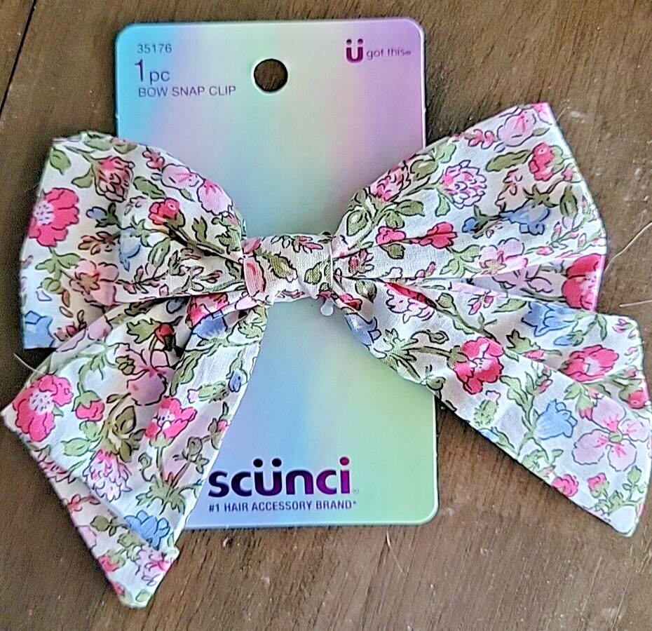 Scunci Multi-Colors Floral Headband with Large Bow and bonus matching snap clip