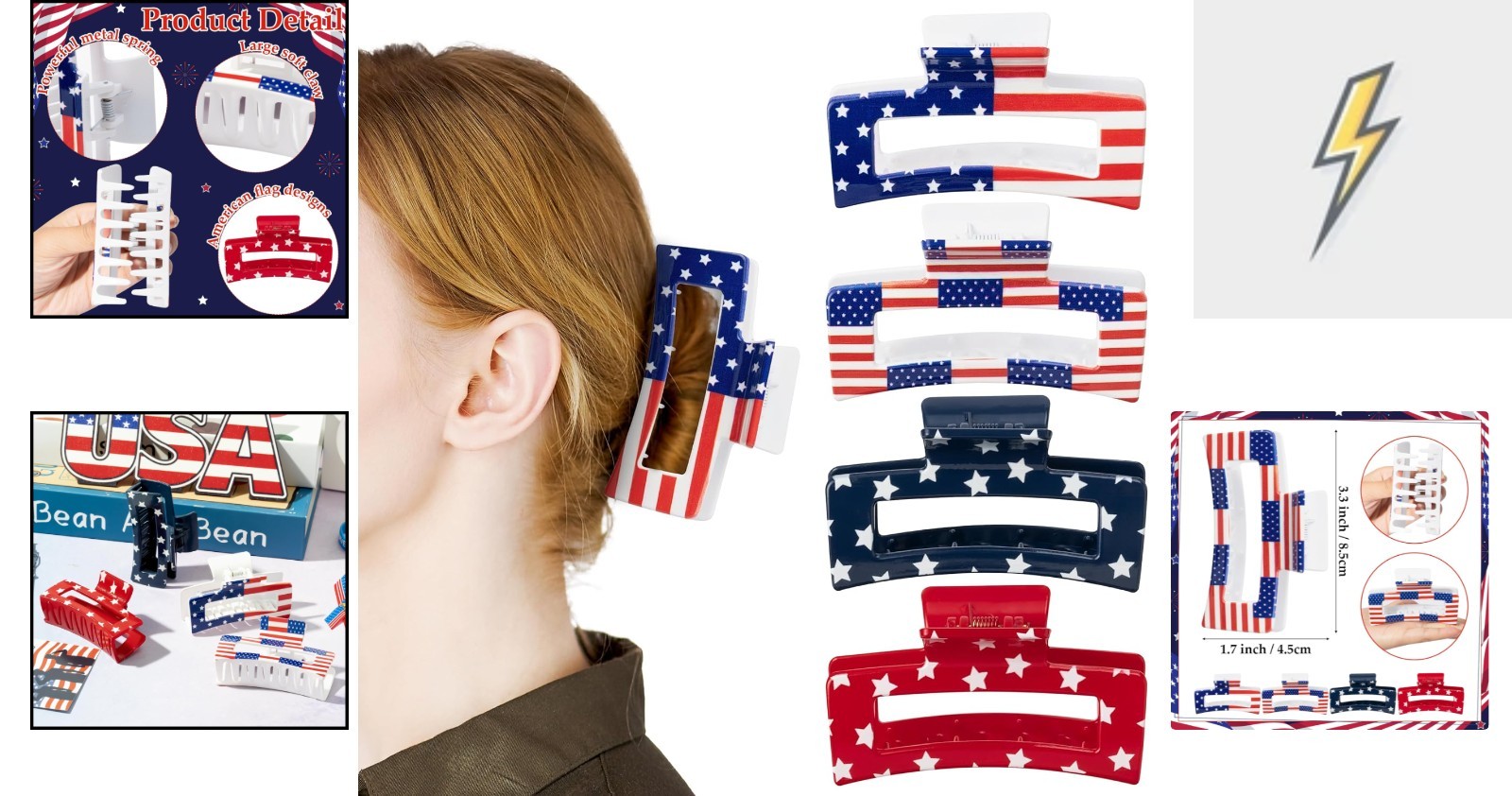 4Pcs American Flag Hair Claw Clips for Women Girls – Independence Day 4th