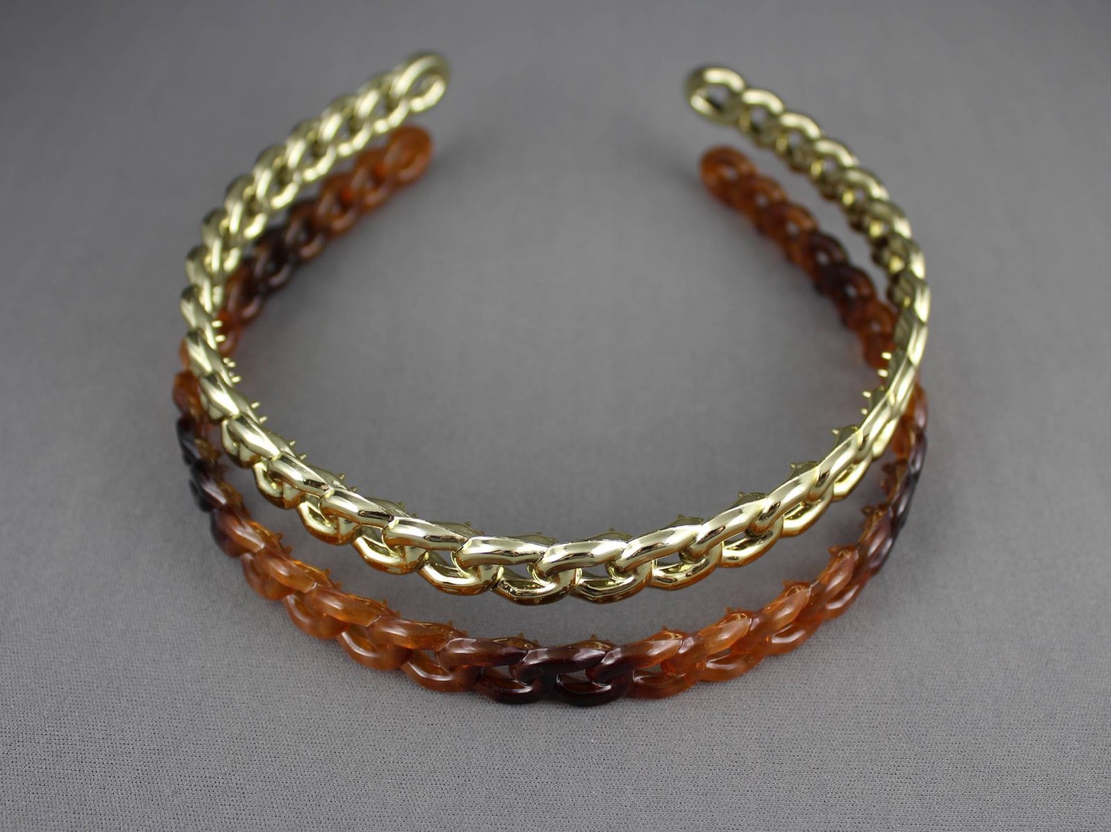 Brown Gold set pack of 2 chain link plastic headband hair band accessory