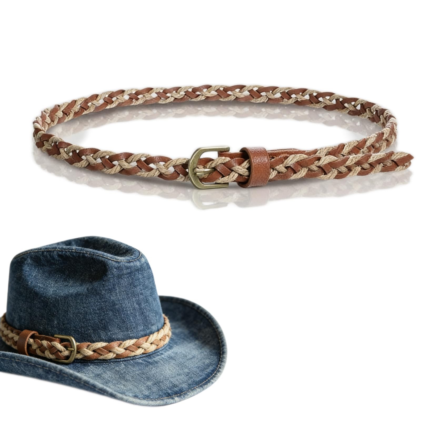 Cowboy Hat Bands for Men, Western Hat Accessory with Braided Leather Design,