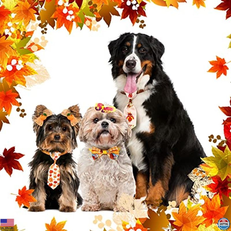 Reginary 70-Piece Fall & Thanksgiving Dog Bow Tie Set with Adjustable Collars