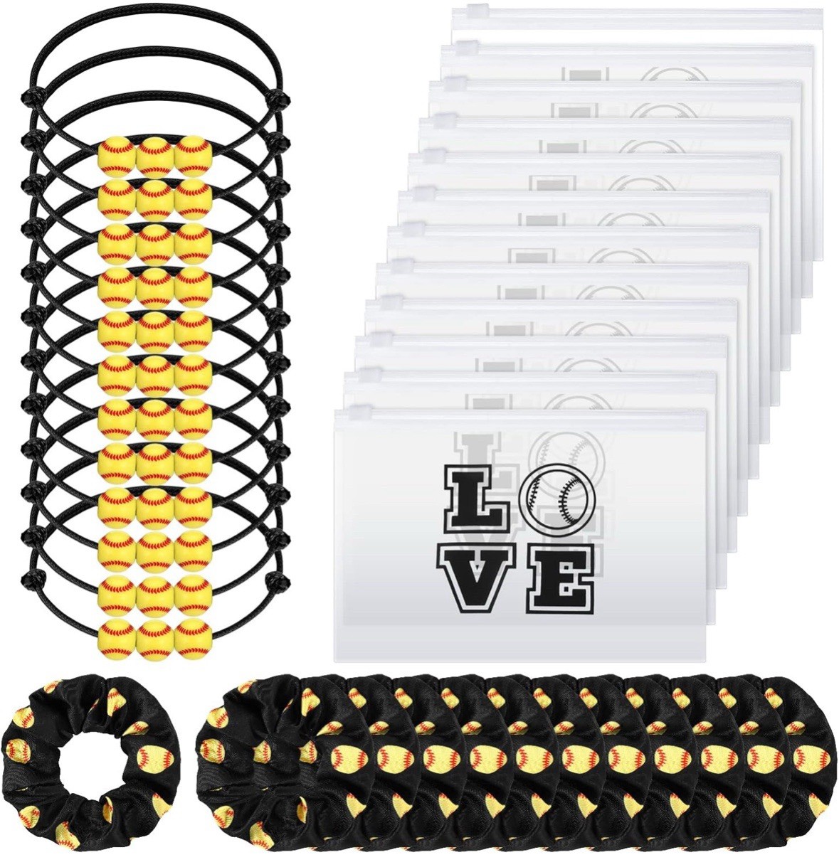 Hicarer 30 Pieces Team Gifts Set: Softball Charm Bracelets Scrunchie Zipper Bag