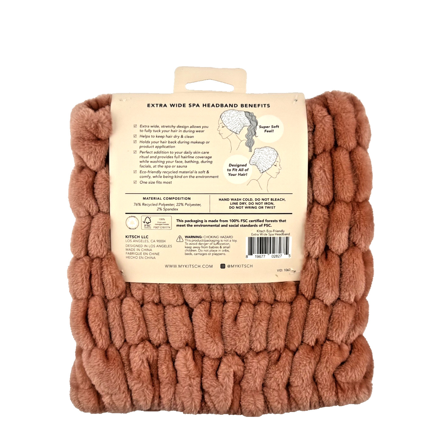 Kitsch Eco-Friendly Extra Wide Spa Headband, Dusty Rose – 1pc