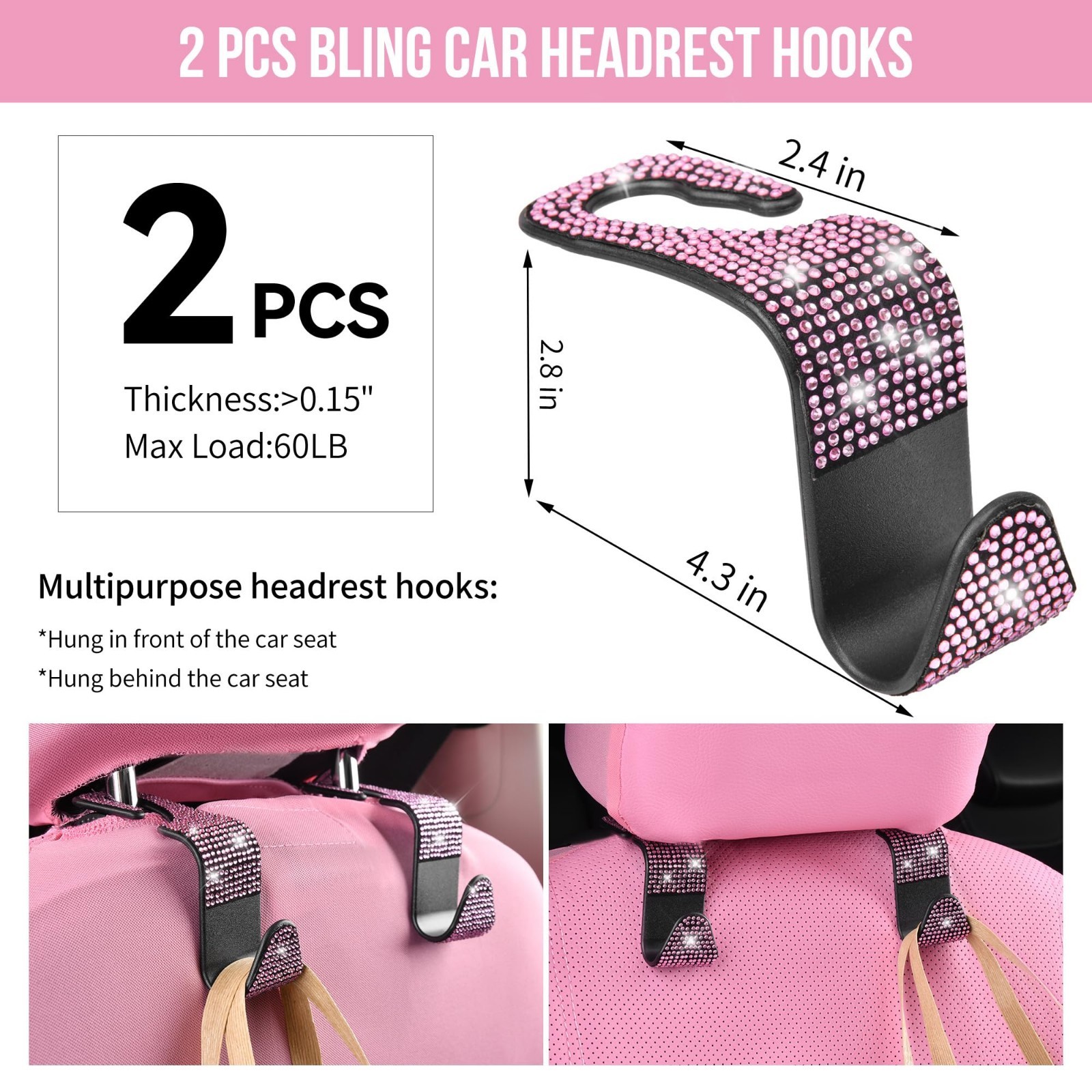 11 PCS Bling Car Accessories Set for Women – Rhinestone Steering Wheel Cover, Se