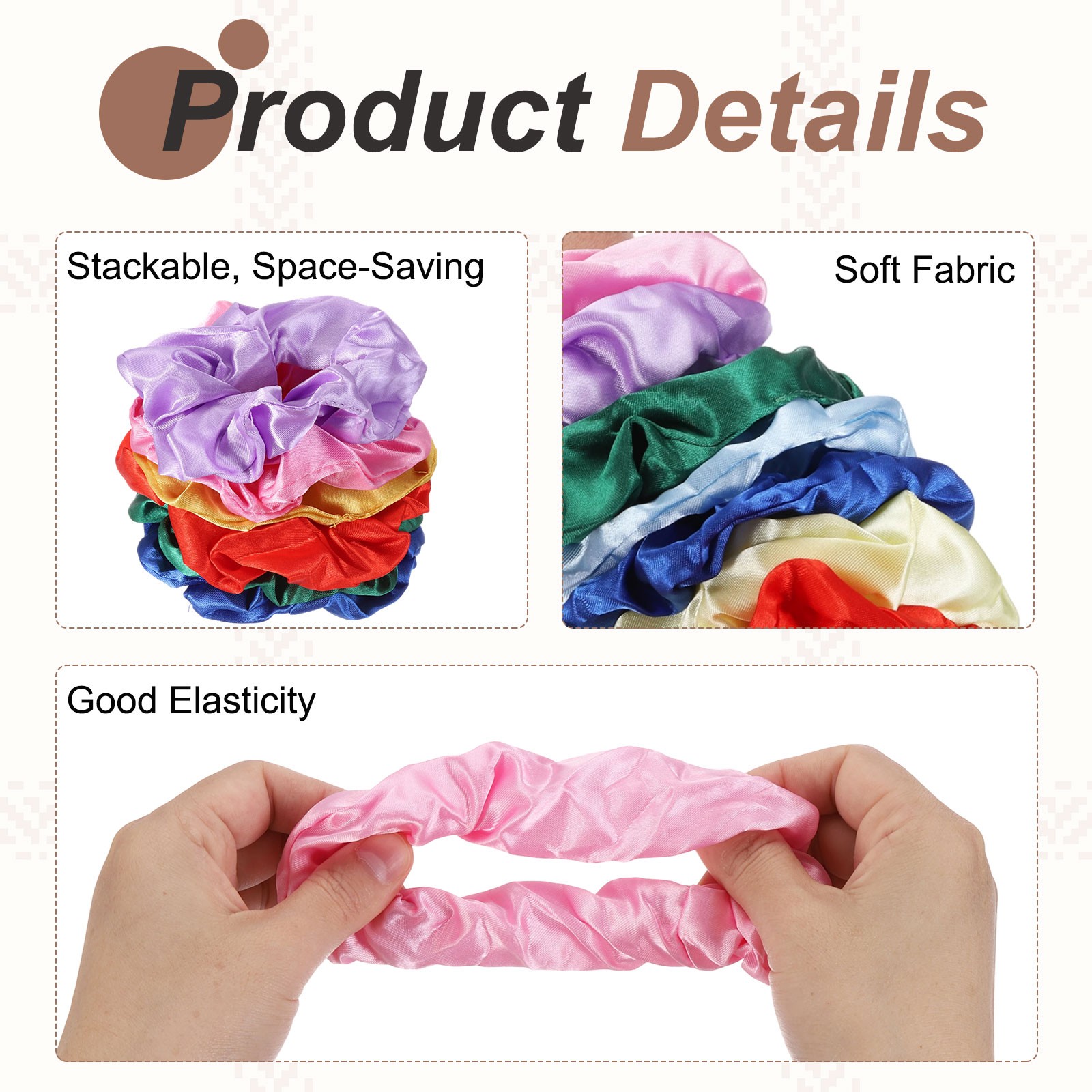 6 Pcs Satin Hair Scrunchies Solid Hair Ties Bronze