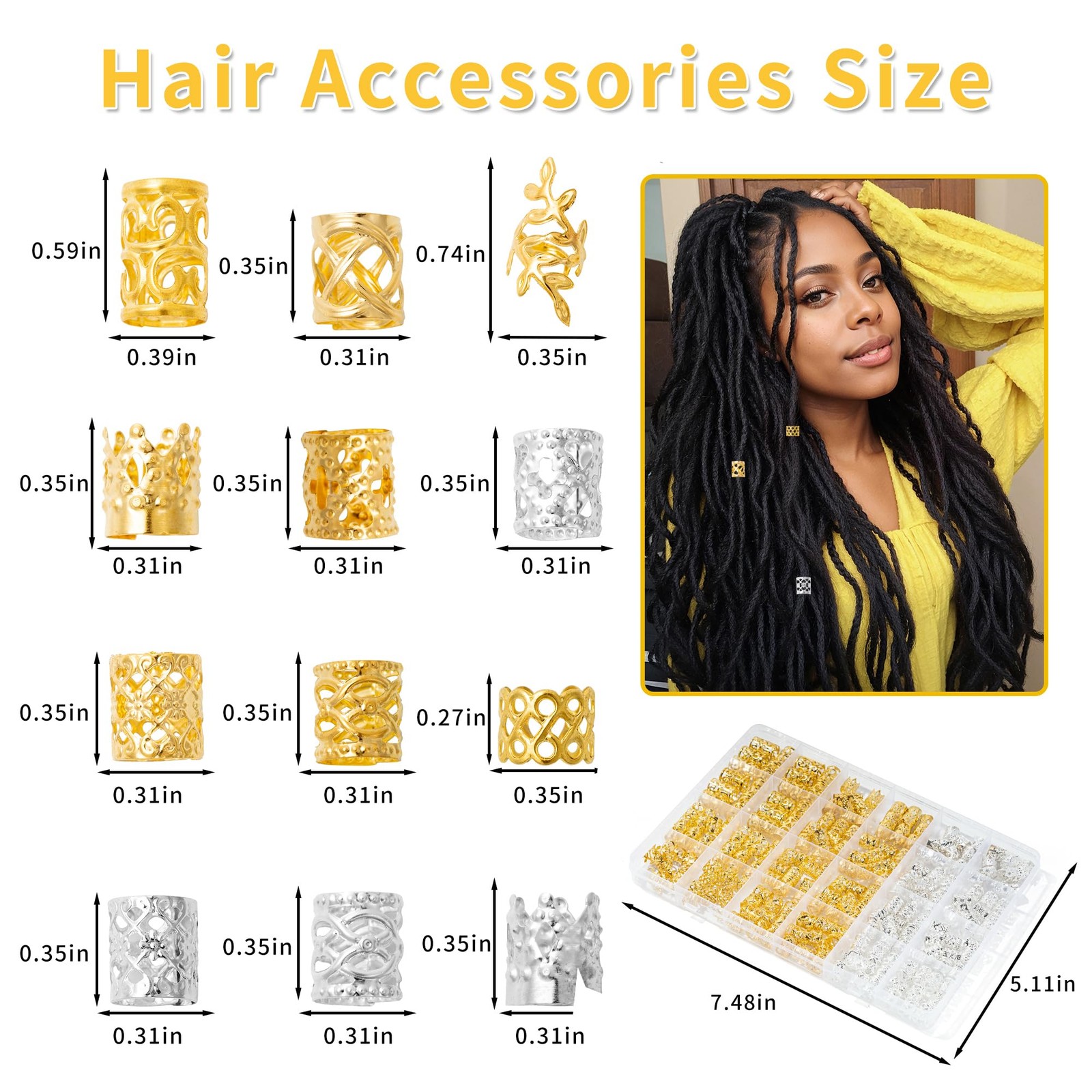 MODASER 220 Pcs Gold Hair Jewelry for Braids, 12 Styles and Silver