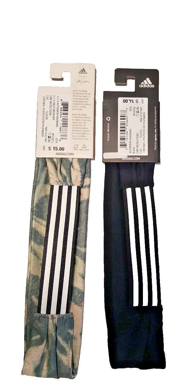 Adidas Unisex Zoe Saldana Green and Alphaskin Headband Black Lot Of 2