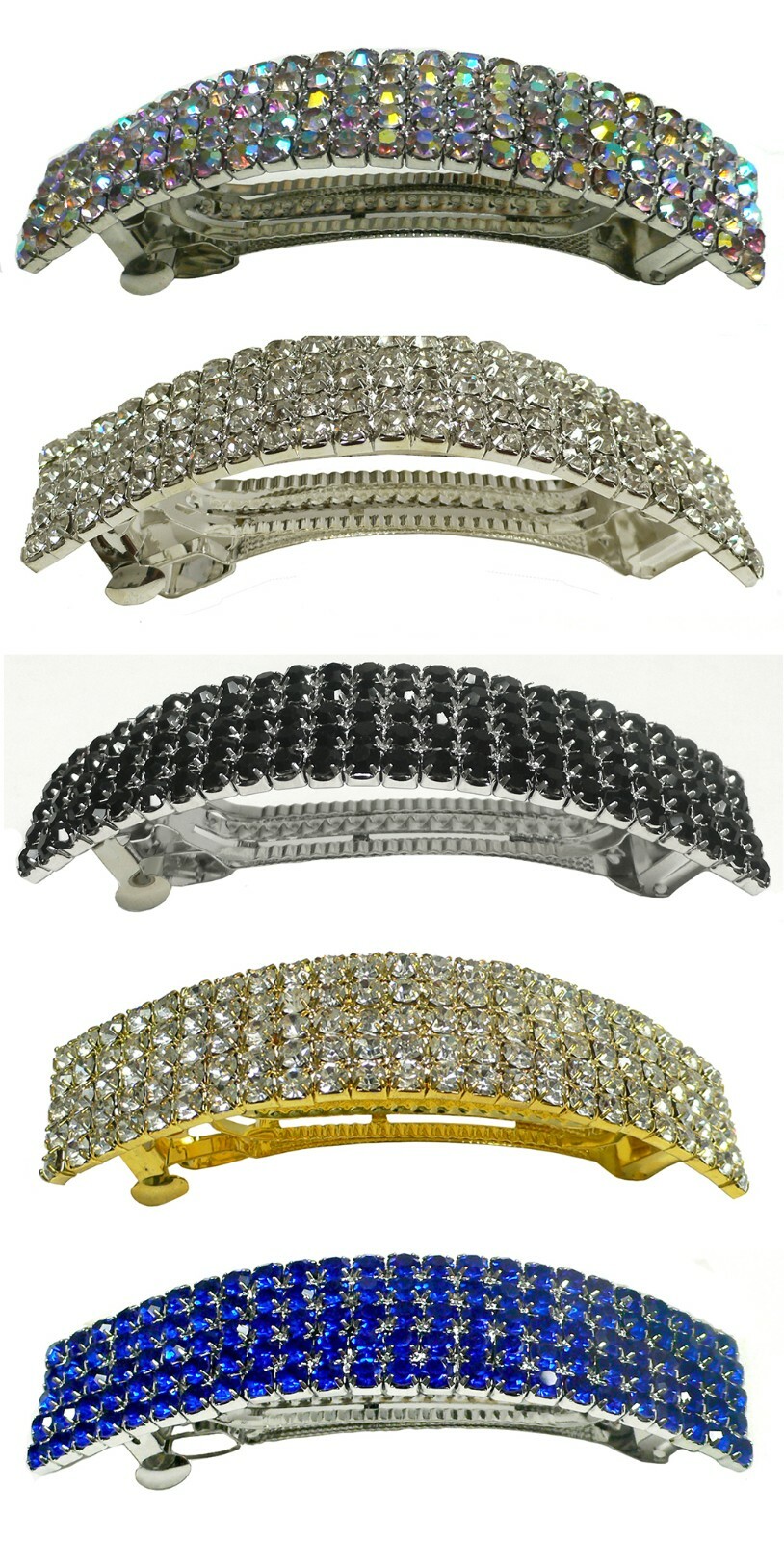 Set of 5 Vintage Crystal Bar Barrettes Sparkly Bridal Thick Hair Hairclip 0004-5