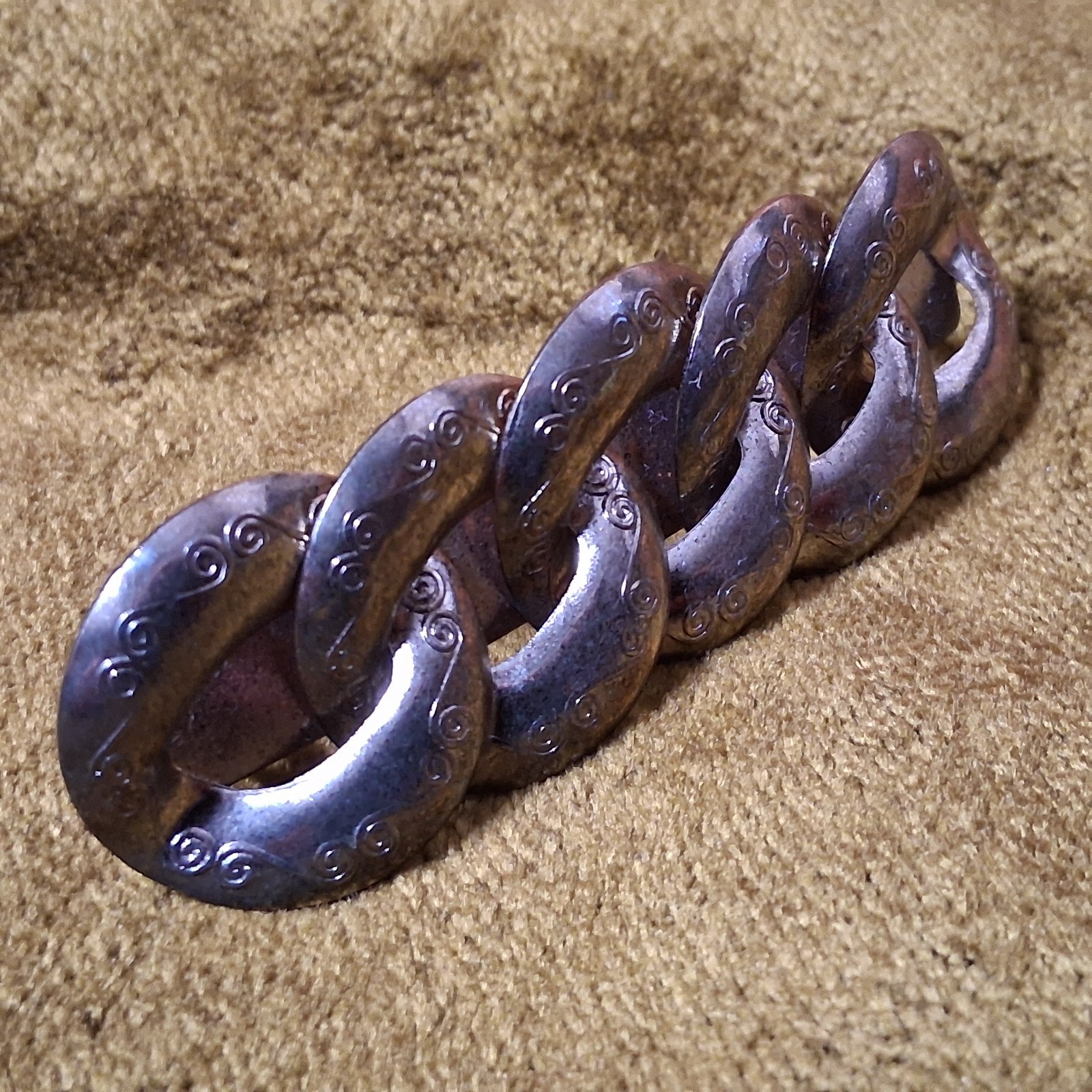 Vintage Barrette Hair Clip Silver Tone Circle Link Spiral Korea 3.5″