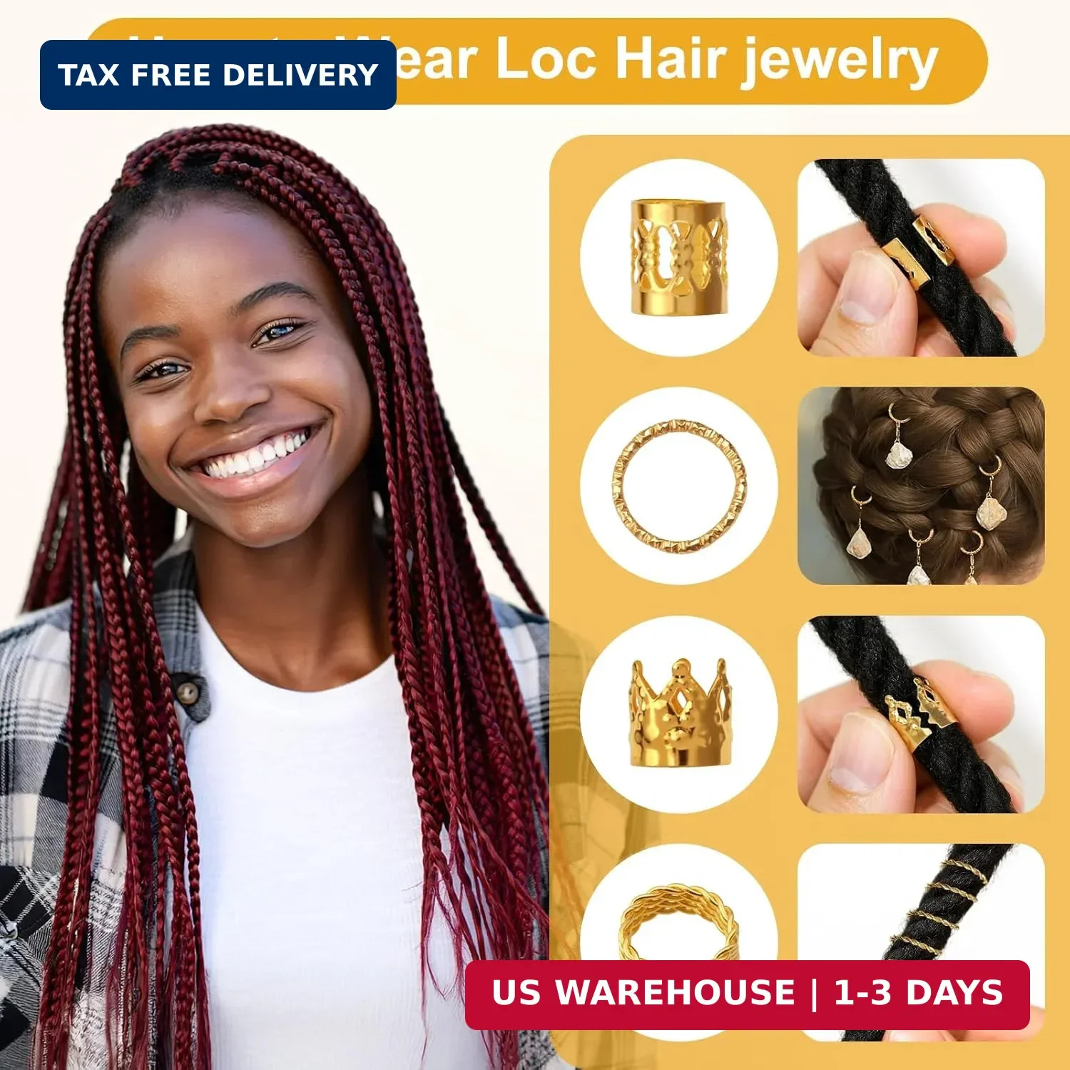 220Pcs Hair Jewelry for Dreadlock, Metal Hair Charms for Women, Gold Bra