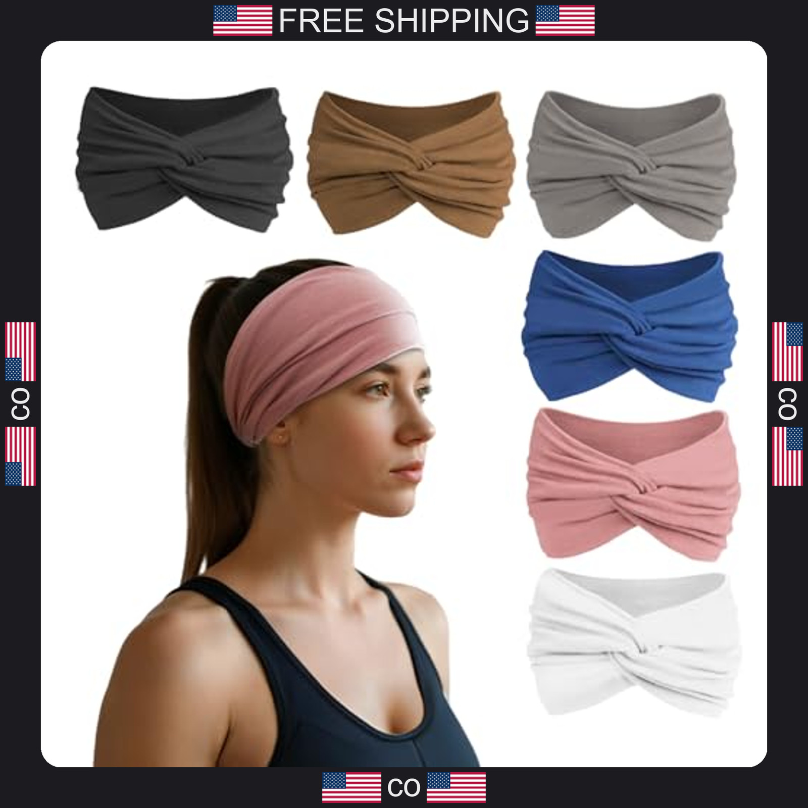 6 Pack Women’s Wide Soft Elastic Headbands for Sports and Daily Wear