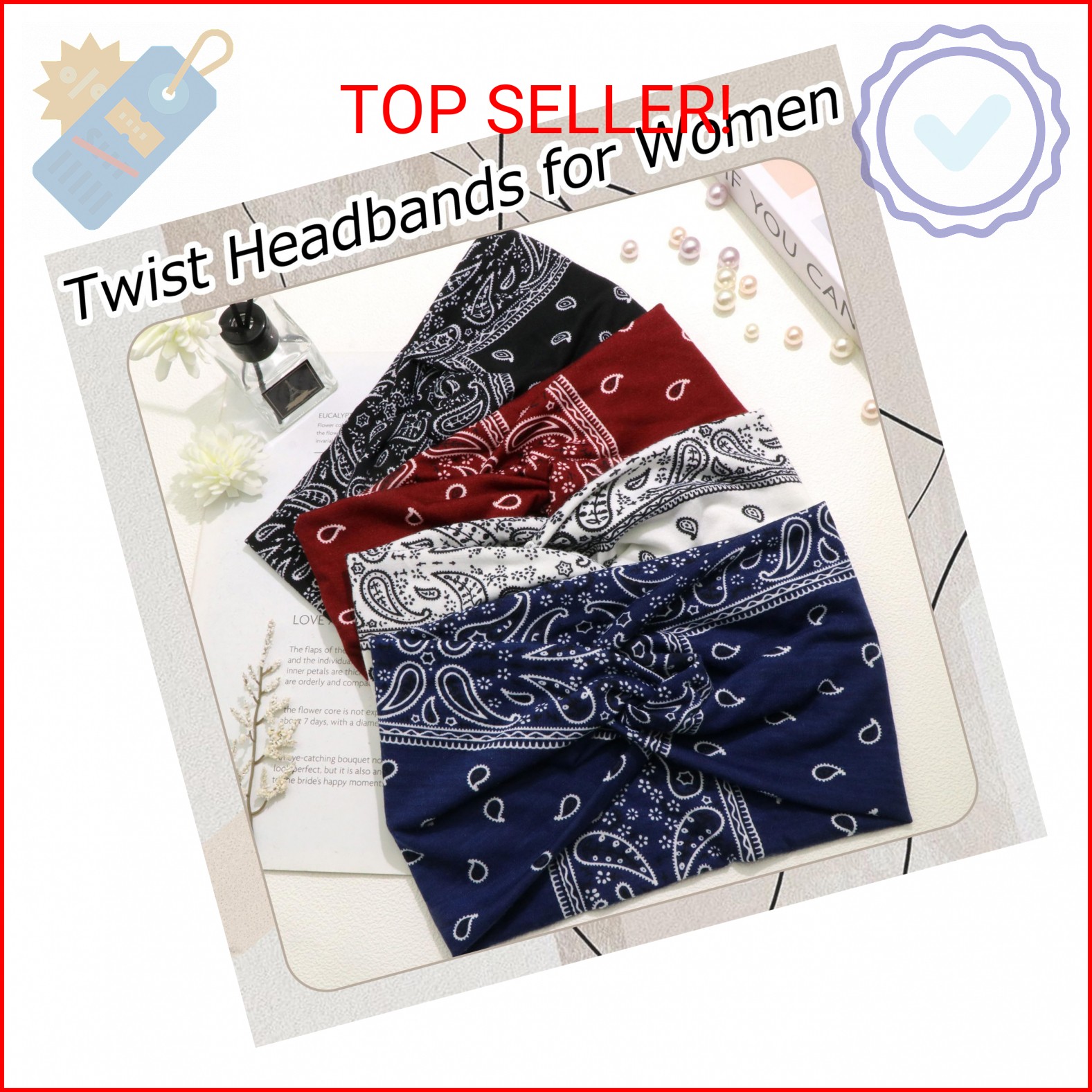 ZUYASEZ 4 Pack Wide Headbands for Women Paisley Twist Hair Bands Stretchy Cross